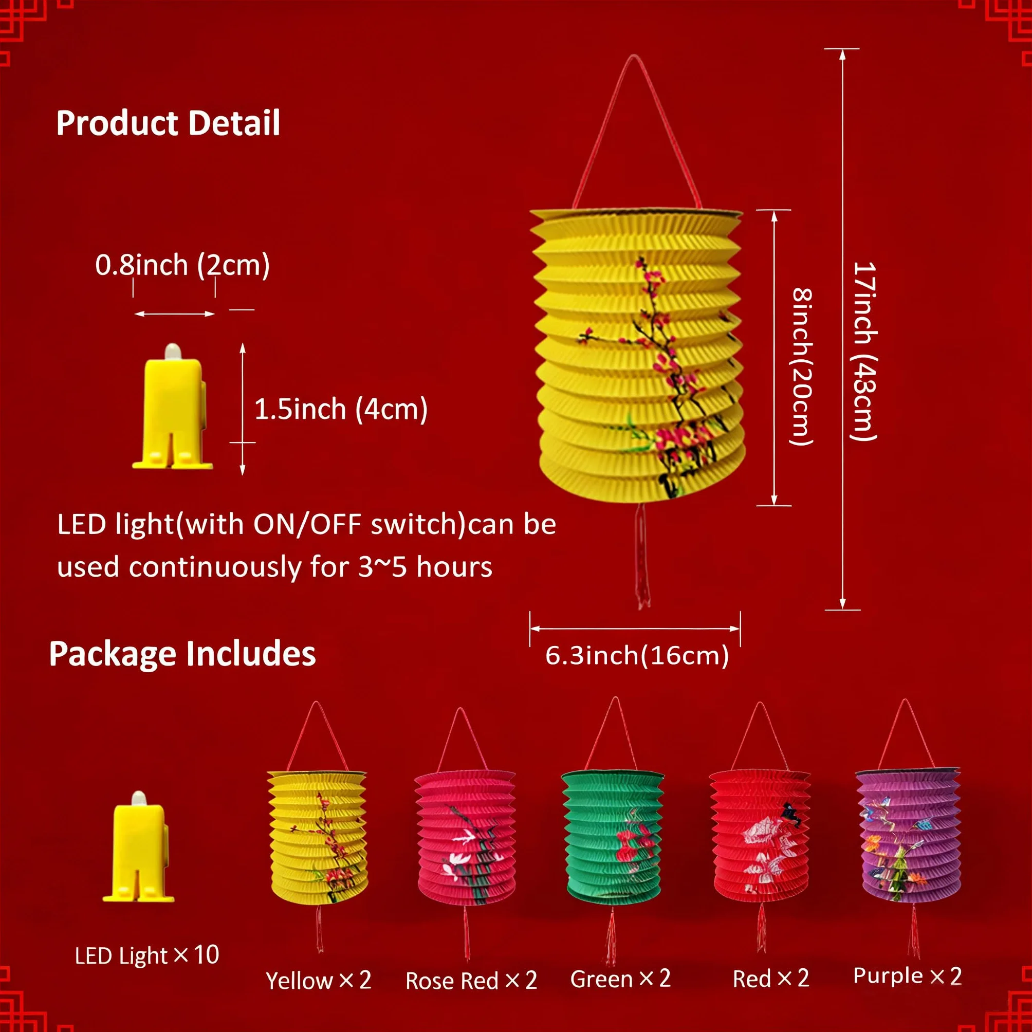 Cinesi Lanterne di Carta a LED 16 cm Colorate per Feste