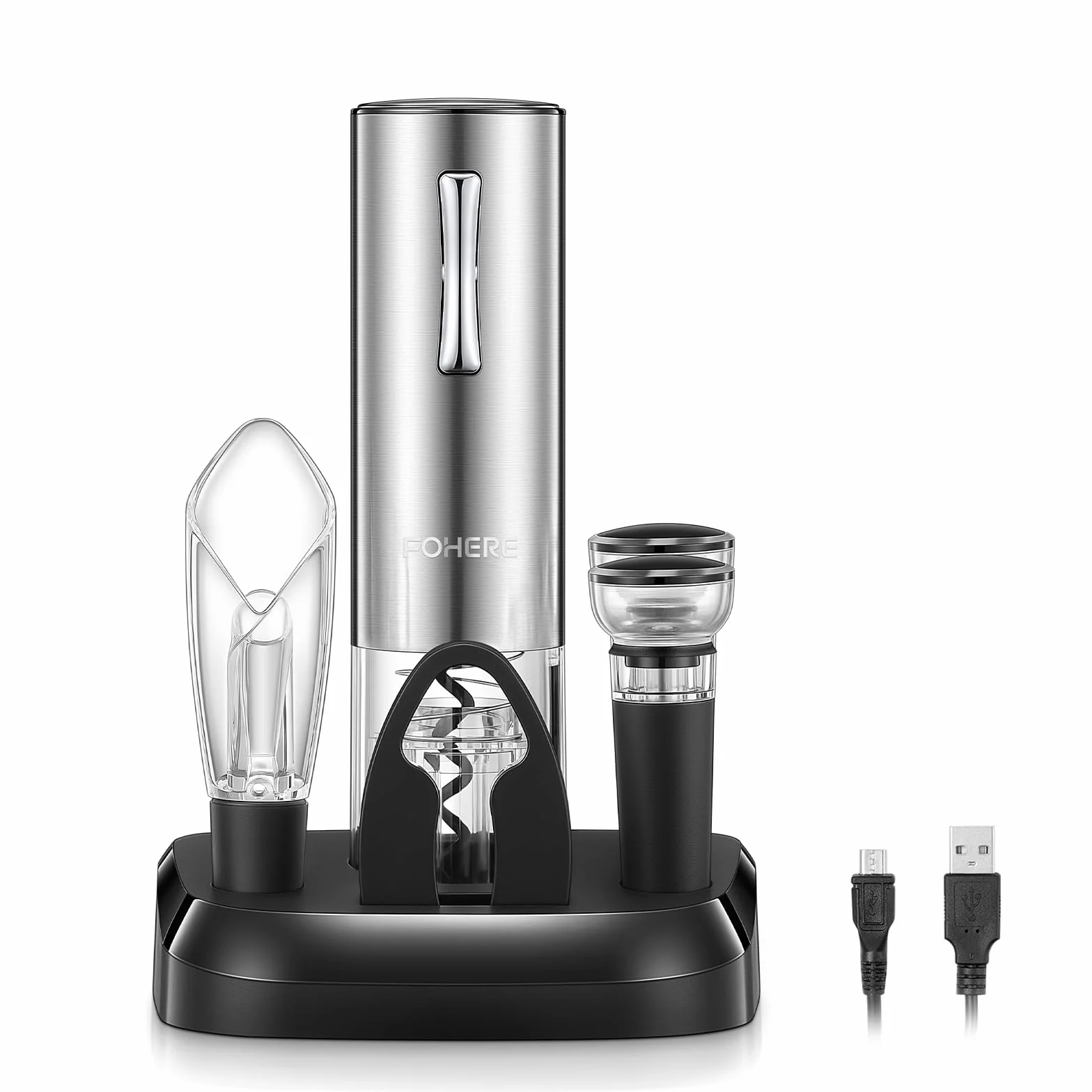 FOHERE Cavatappi Elettrico Ricaricabile USB Apribottiglie con Taglia Capsula Versatore Tappo a Vuoto