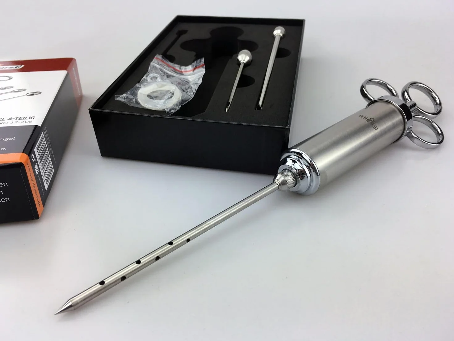 Grillfürst siringa per marinate in Acciaio Inox 60 ml Set 3 Aghi per arrosti BBQ