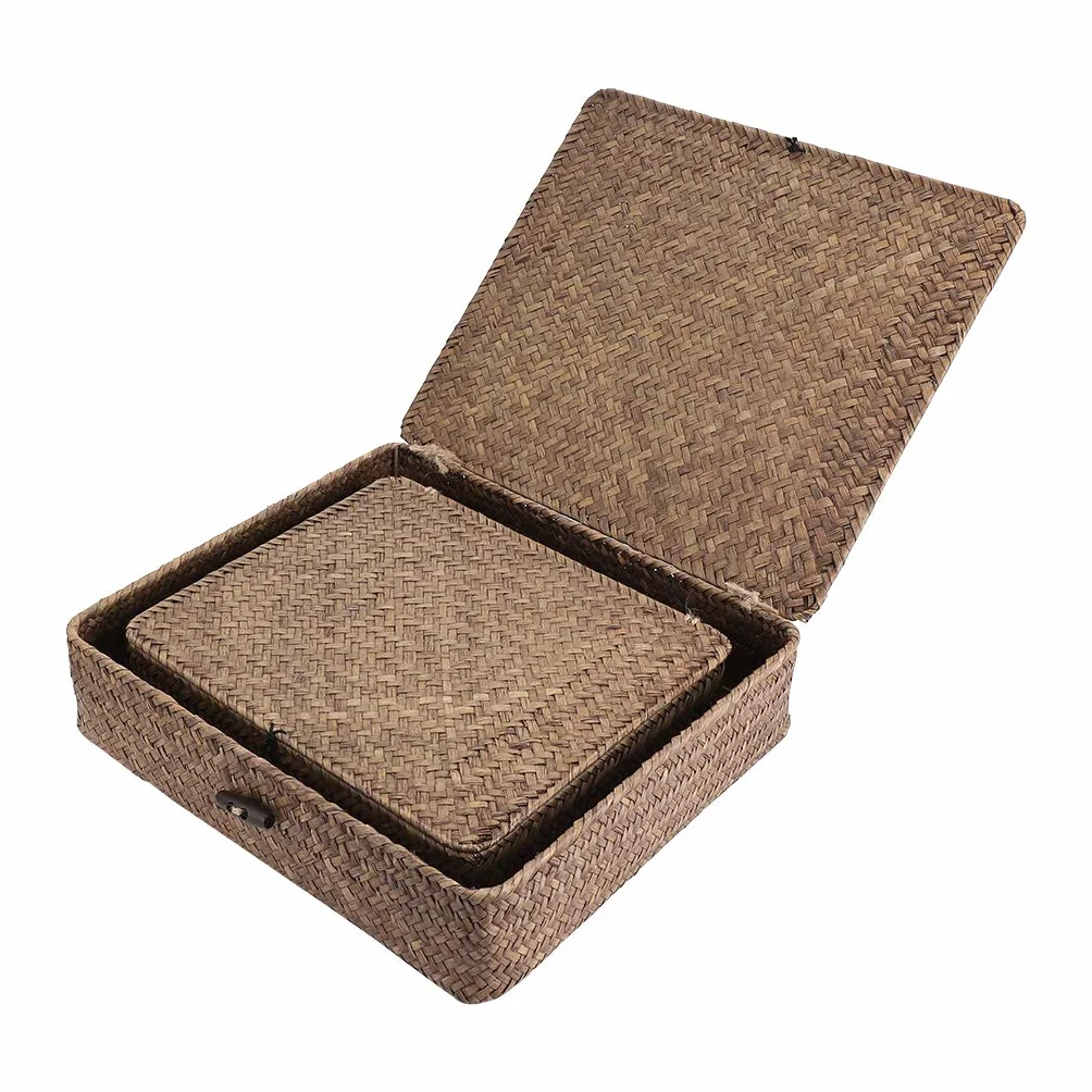 Cestini in rattan naturale con coperchio fatti a mano rettangolari marroni