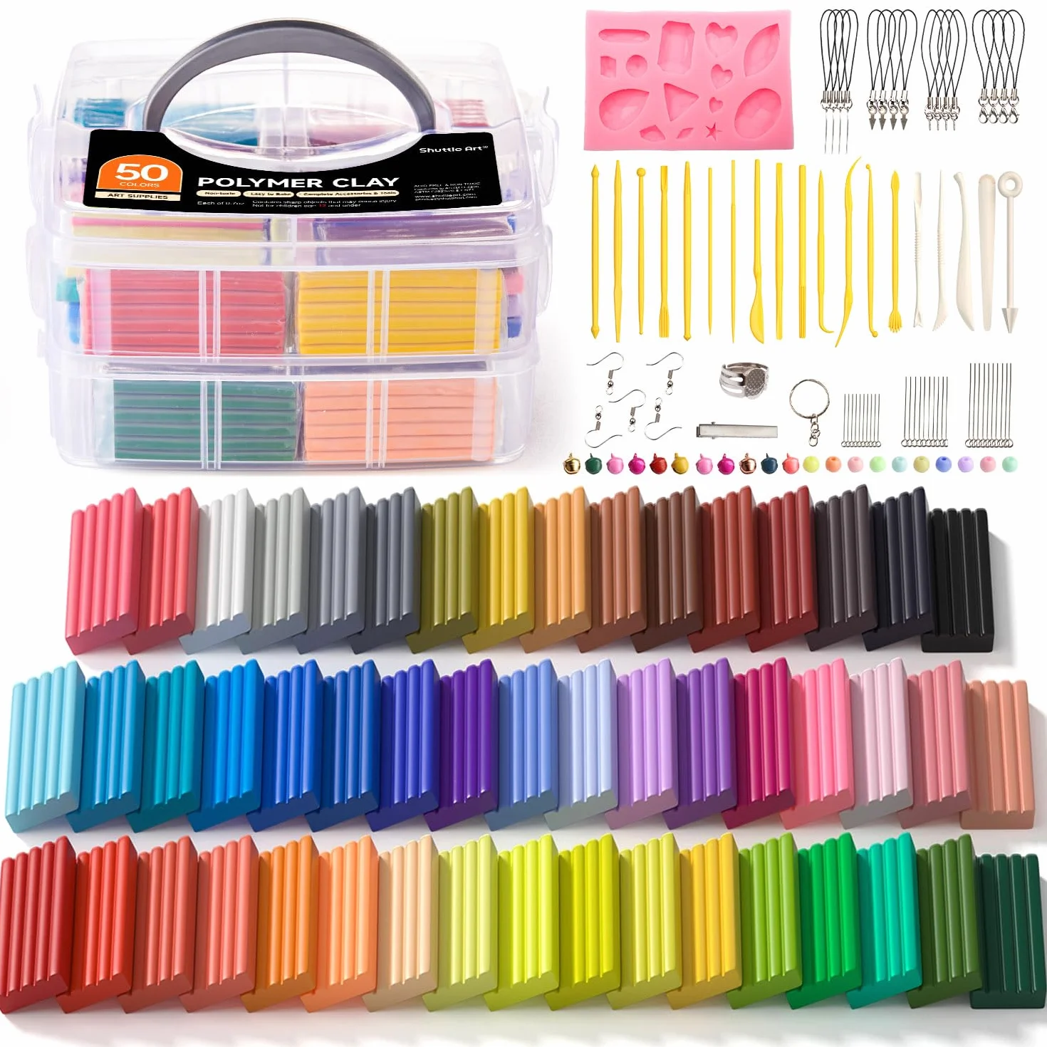 Shuttle Art Kit Argilla Polimerica 50 Colori Modellabile Morbido Forno 19 Strumenti Intaglio 10 Accessori Antiaderente Non Tossico