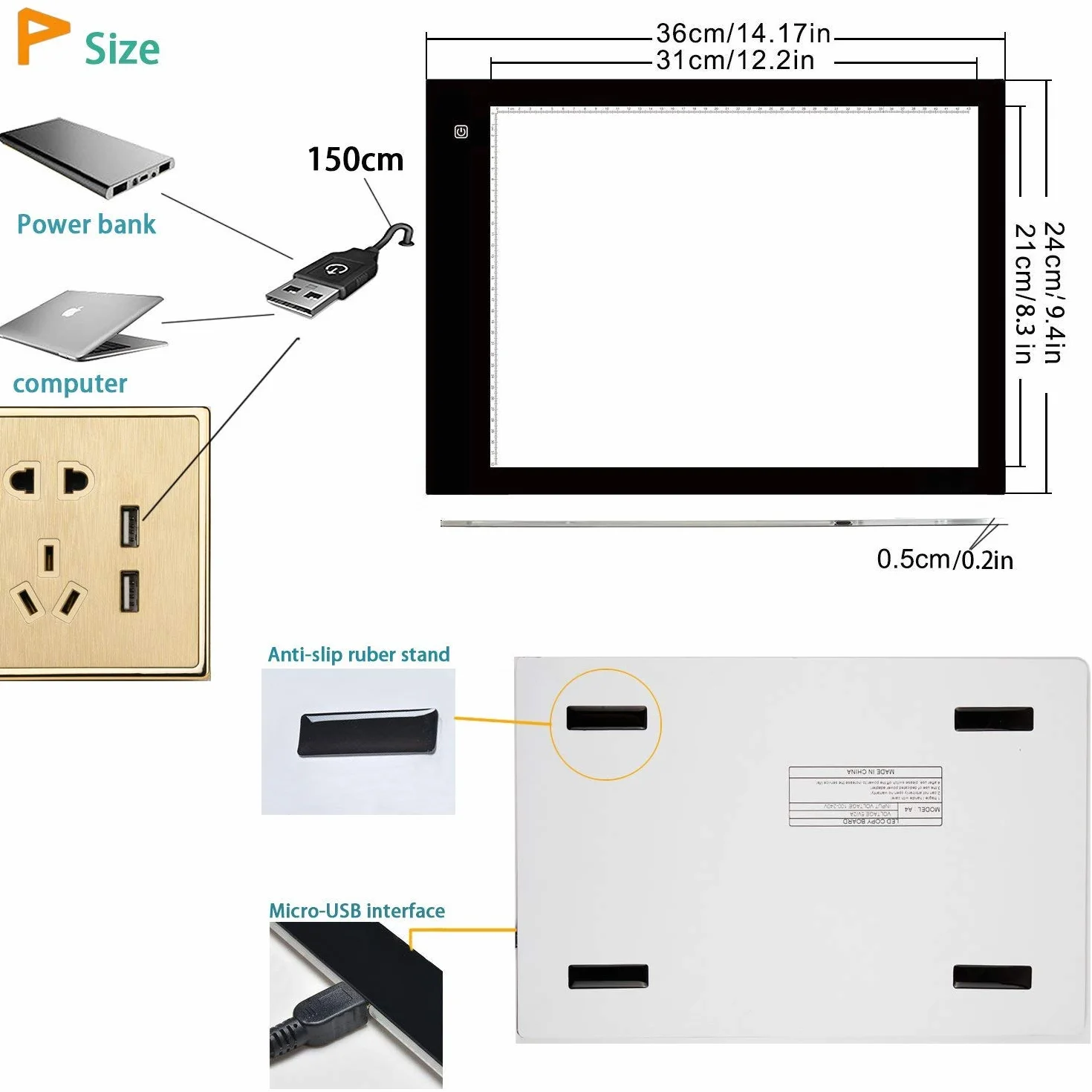 A4 Tracing Light Box Ultra-sottile 5mm USB LED Regolabile per Artisti Disegno Animazione