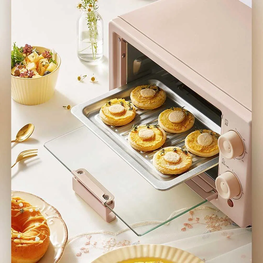 Mini forno, forno elettrico del tostapane della friggitrice dell'aria, capacità automatica pizza dei biscotti del pane casa del riscaldamento di cottura del forno da tavolo multifunzionale,Rosa