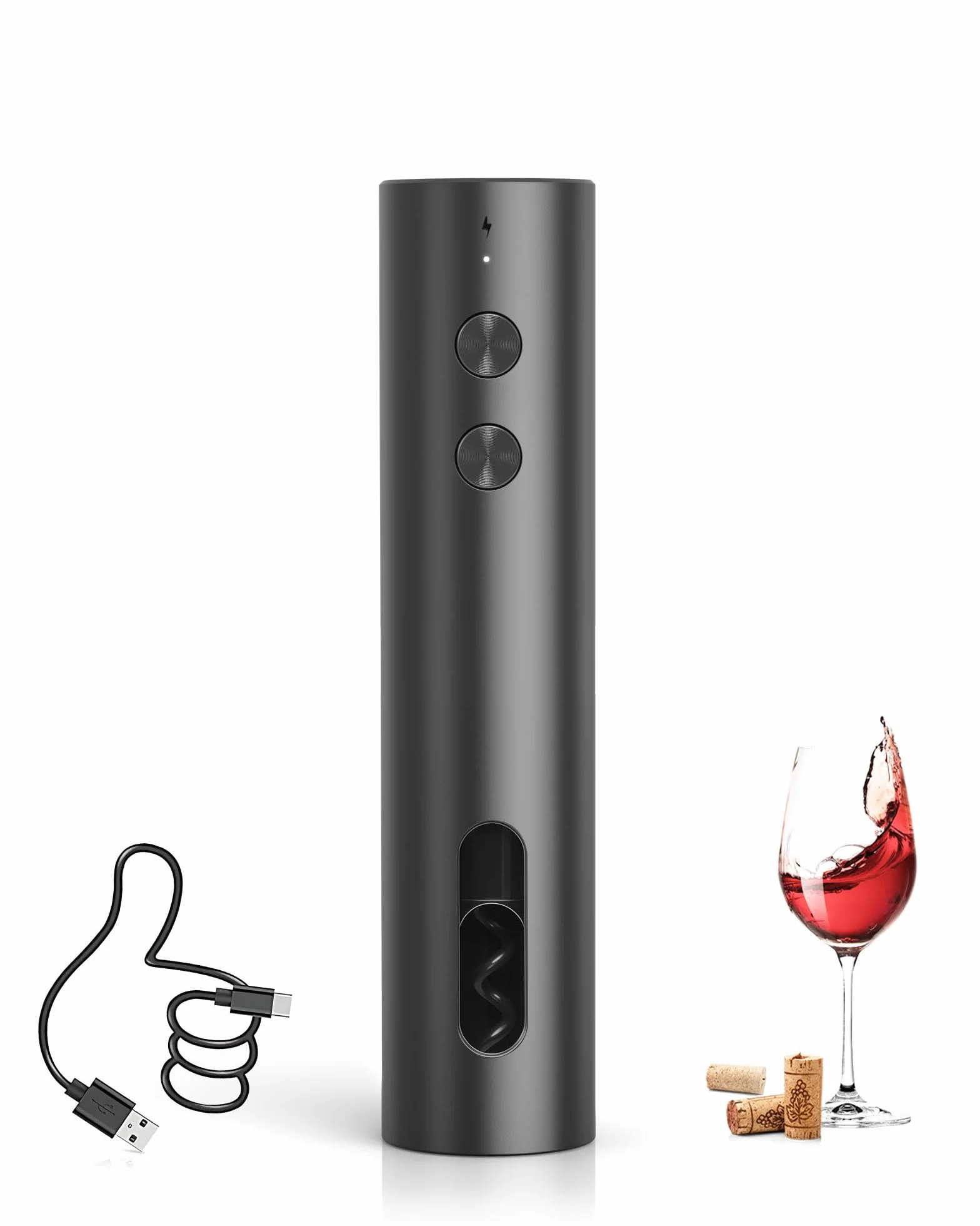 ZOYIDOUX Apribottiglie elettrico ricaricabile USB-C Cavatappi nero opaco portatile
