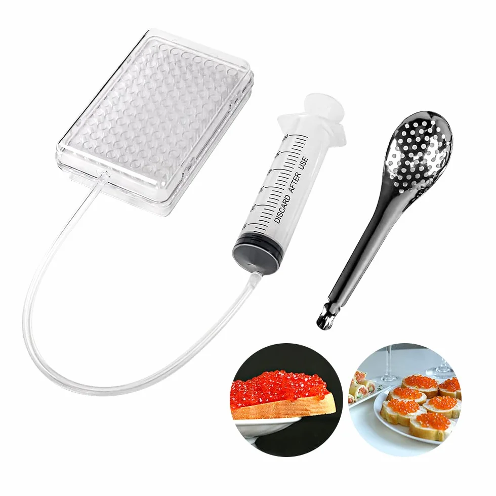 DUEBEL Dispenser di caviale sferico con infusore e cucchiaio colino
