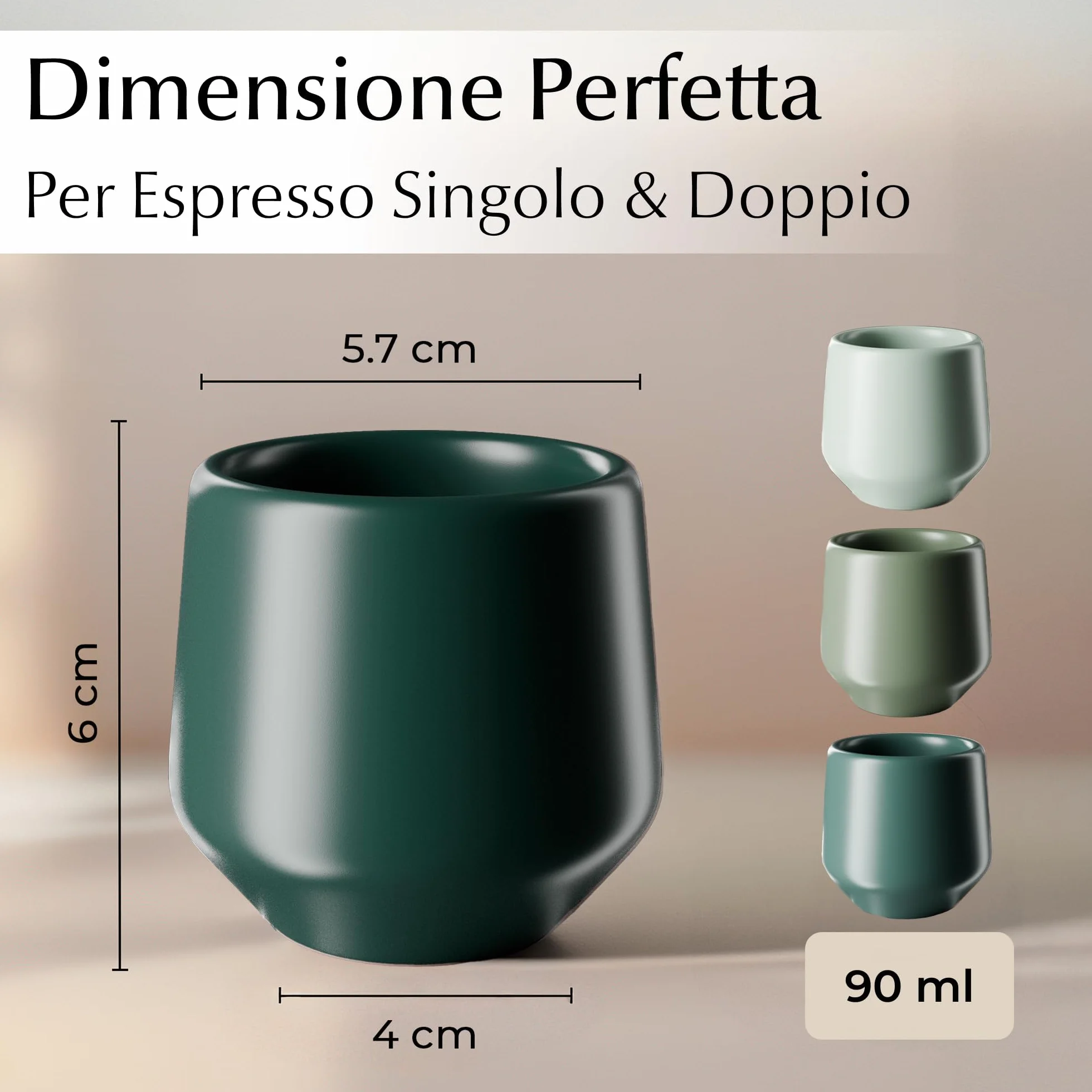 MIAMIO Set di Tazzine da Espresso 4 Pezzi 90 ml Ceramica Collezione Luxe