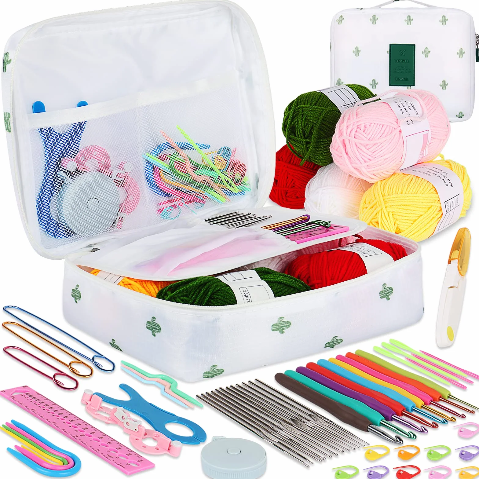 Coopay Set di uncinetti ergonomici in metallo 0,6-6 mm per principianti con accessori e custodia