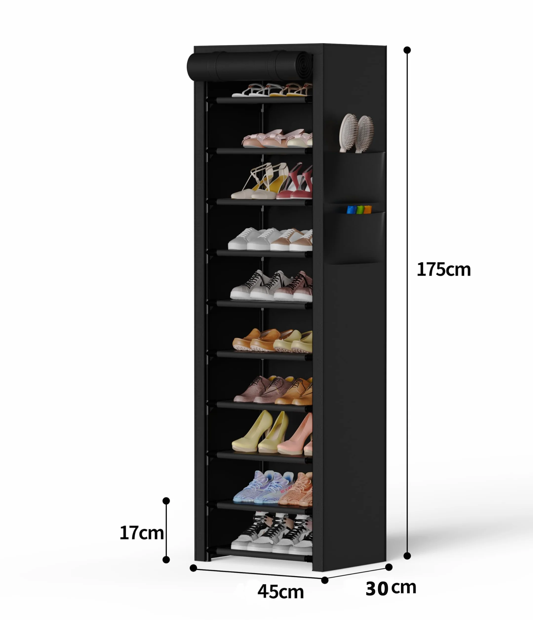 Vicye Scarpiera 11 Ripiani Copertura Antipolvere Impermeabile Slim Tessuto per 20-22 Paia Scarpe Nera