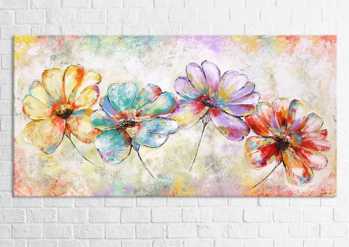 YS-Art Quadro acrilico su tela dipinto a mano Bellissimo Struttura moderna decorazione murale Immagine da parete colori vivaci 140x70 cm