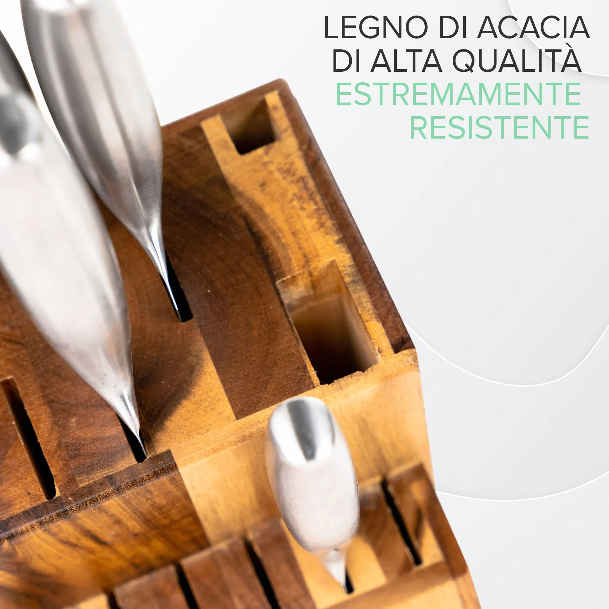 Coninx Ceppo Coltelli da Cucina in Legno Acacia - Porta Coltelli Cucina - Ceppo Coltelli Vuoto - Blocco Coltelli Universale senza Coltelli - 13 x 19.5 x 23 cm
