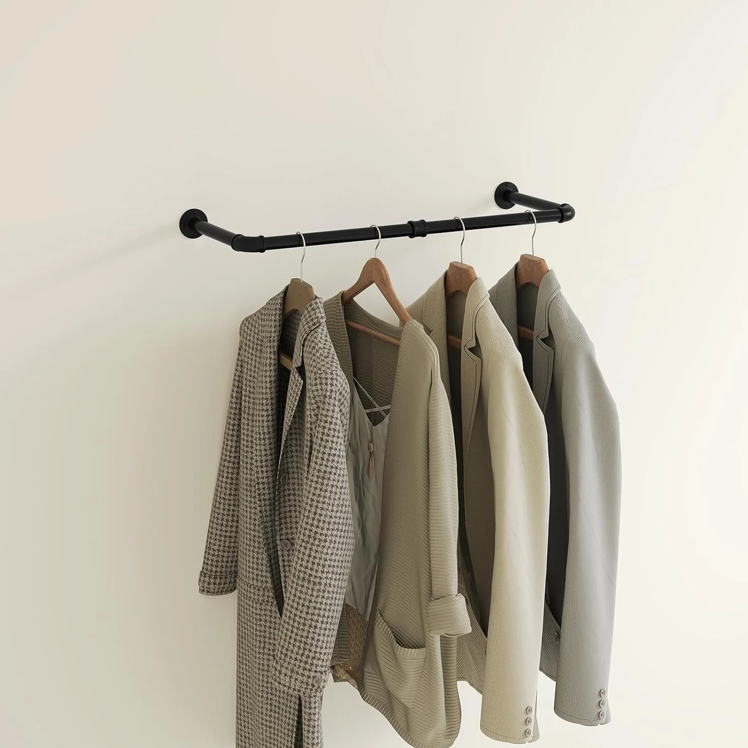 eSituro Asta Appendiabiti da Muro, Attaccapanni a Tubo, Barra Porta Abiti, Stile Industriale, in Metallo, per Ingresso e Camera da Letto, Nero, 79cm