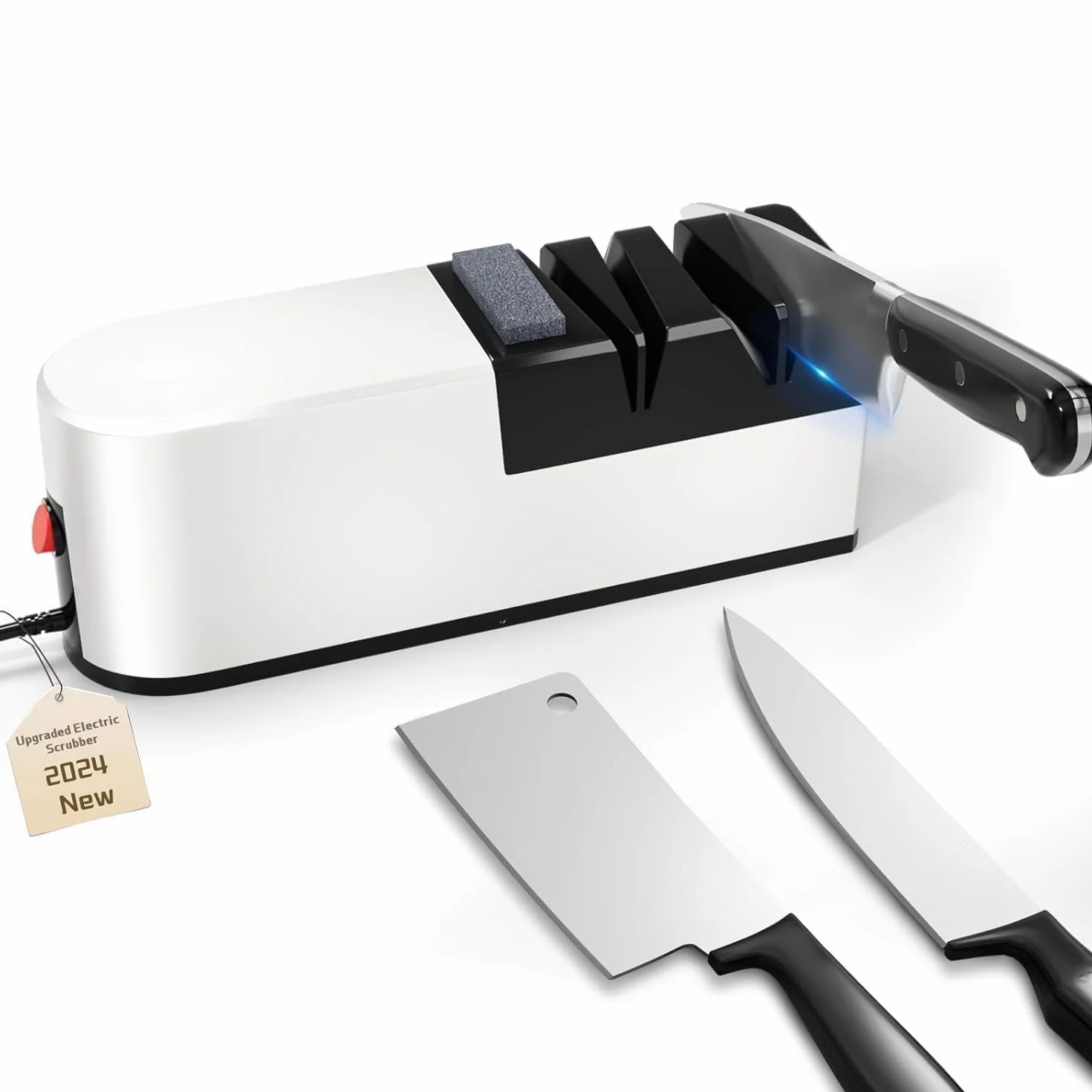 Affilacoltelli Elettrico 5 in 1 Professionale Diamantato con Lama Dritta per Affilatura Grossolana e Riparazione