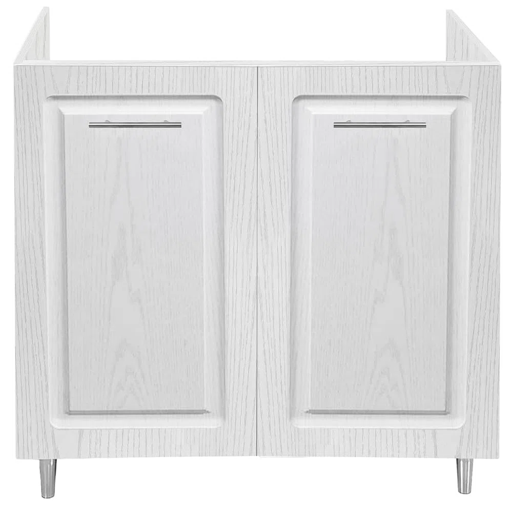 Shally Dogan Mobile Sottolavello Base per Cucina con Due Ante Design Boiserie, Mobiletto Componibile con Struttura in Legno Robusta, Mobile Sotto Lavello, 80 x 50 x 85H cm (Bianco Frassinato)