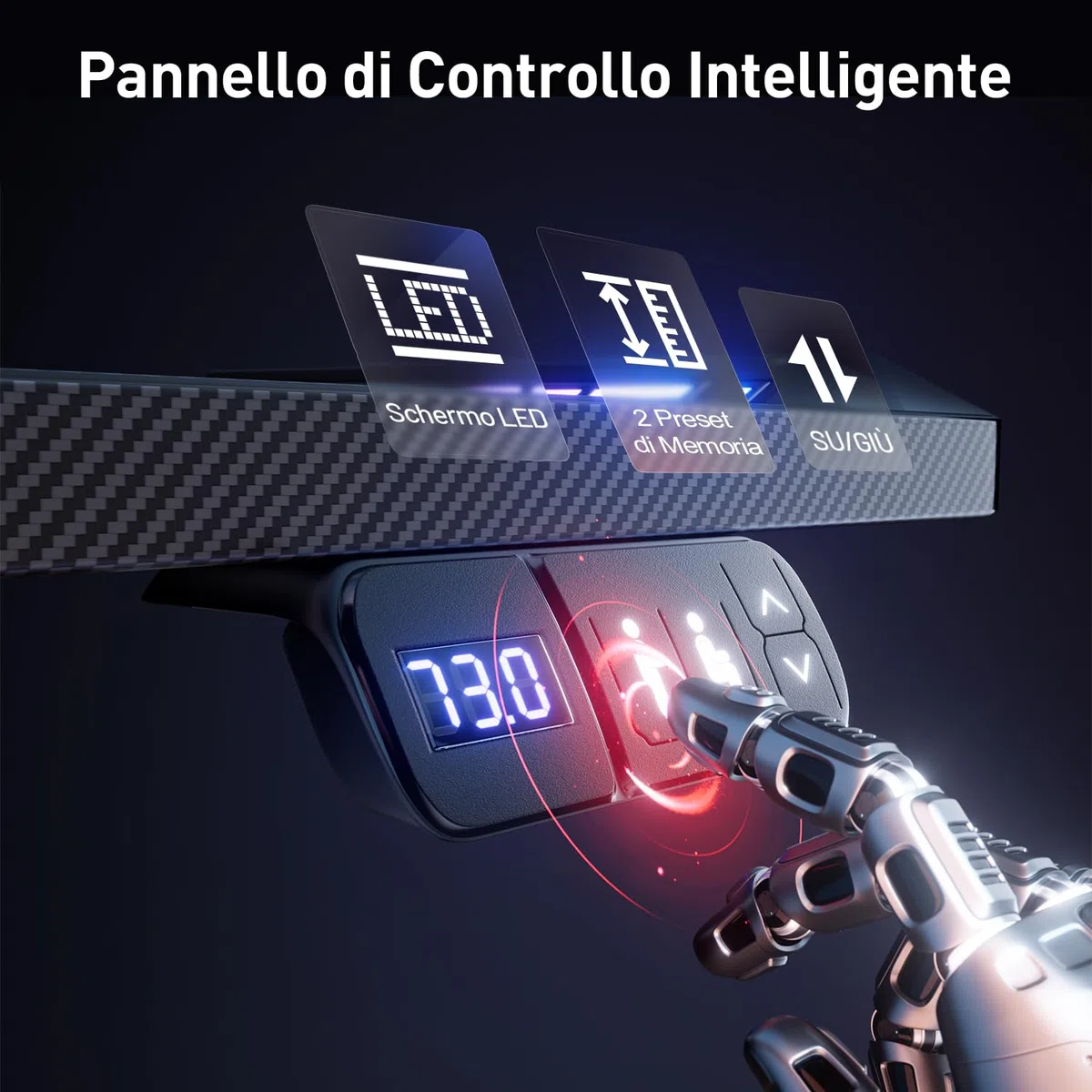 HLFURNIEU Scrivania Gaming LED 120 x 60 cm, Scrivania Regolabile in Altezza, con 2 Controlli Memoria, Altezza Aegolabile, Superficie in Fibra di Carbonio, Facile da Montare, Nero