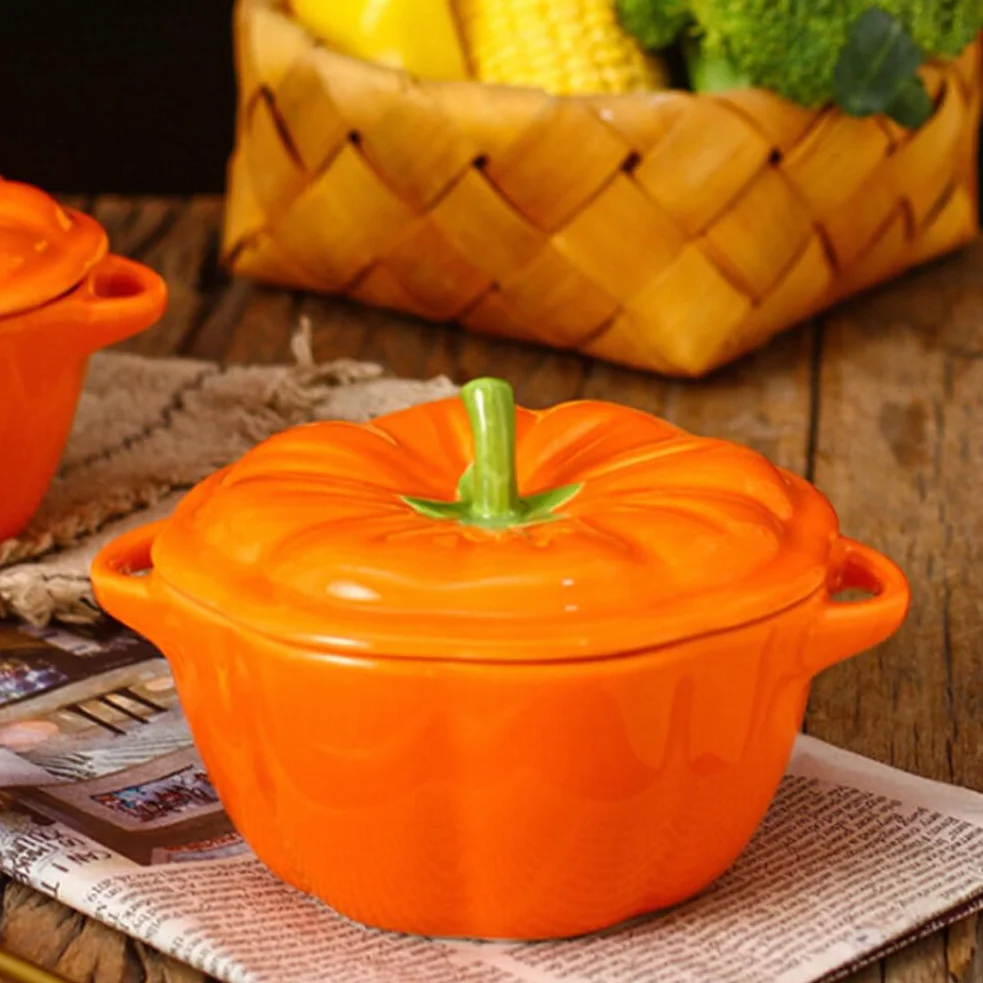 Zucca Cocotte Forno Ceramica Zuppa Terrina con Coperchio Arancione