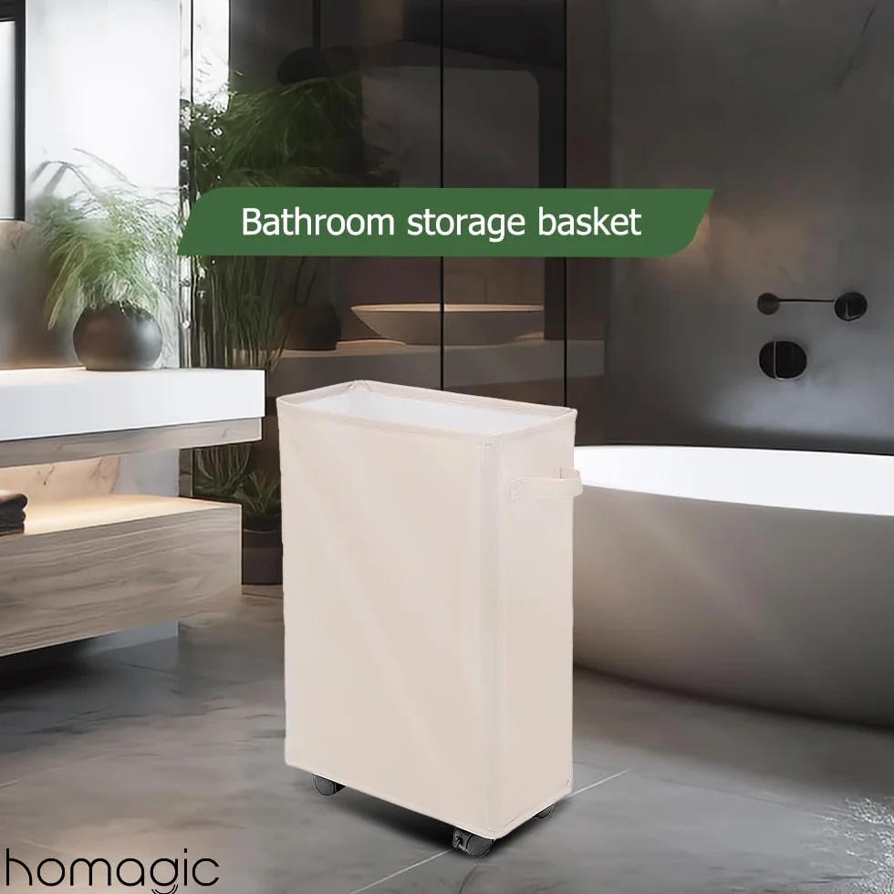 Cesto della Biancheria con Ruote 40L - Cesta Portabiancheria Pieghevole Rettangolare Beige
