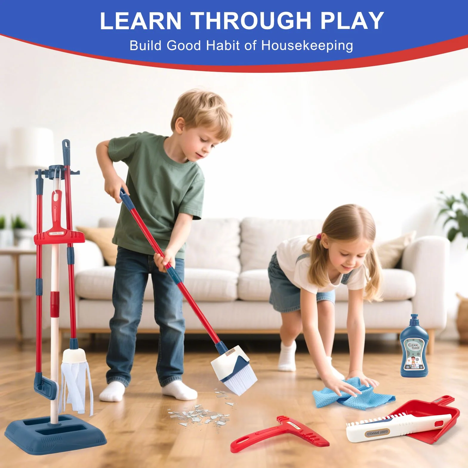 Set di giocattoli per la pulizia dei bambini, set di giocattoli per la pulizia dei bambini, strumenti per la pulizia della casa giocattoli set da gioco, scopa, paletta, mocio, spolverino