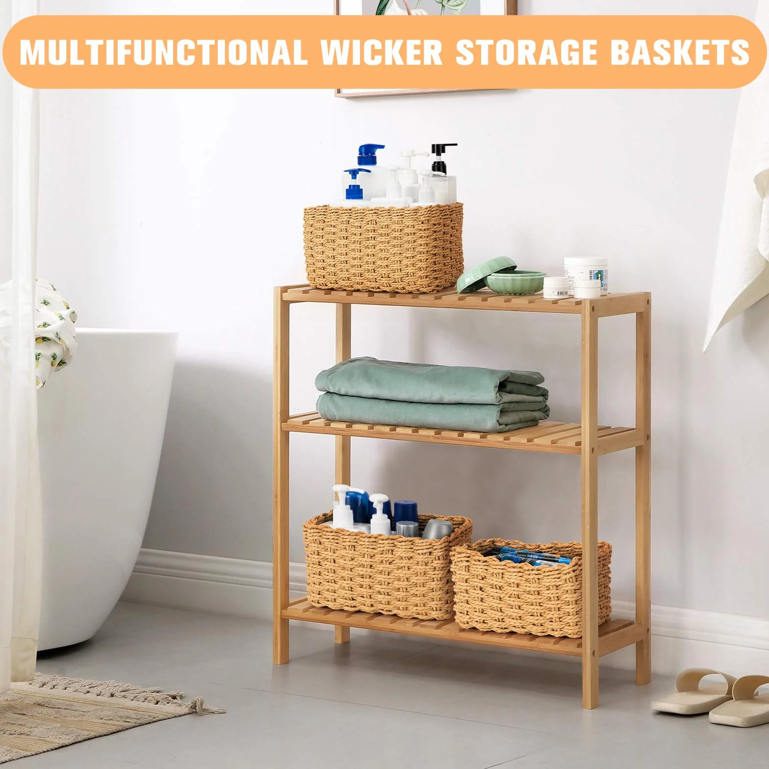 Set di 4 Ceste Portaoggetti in Vimini per Organizzazione e Decorazione