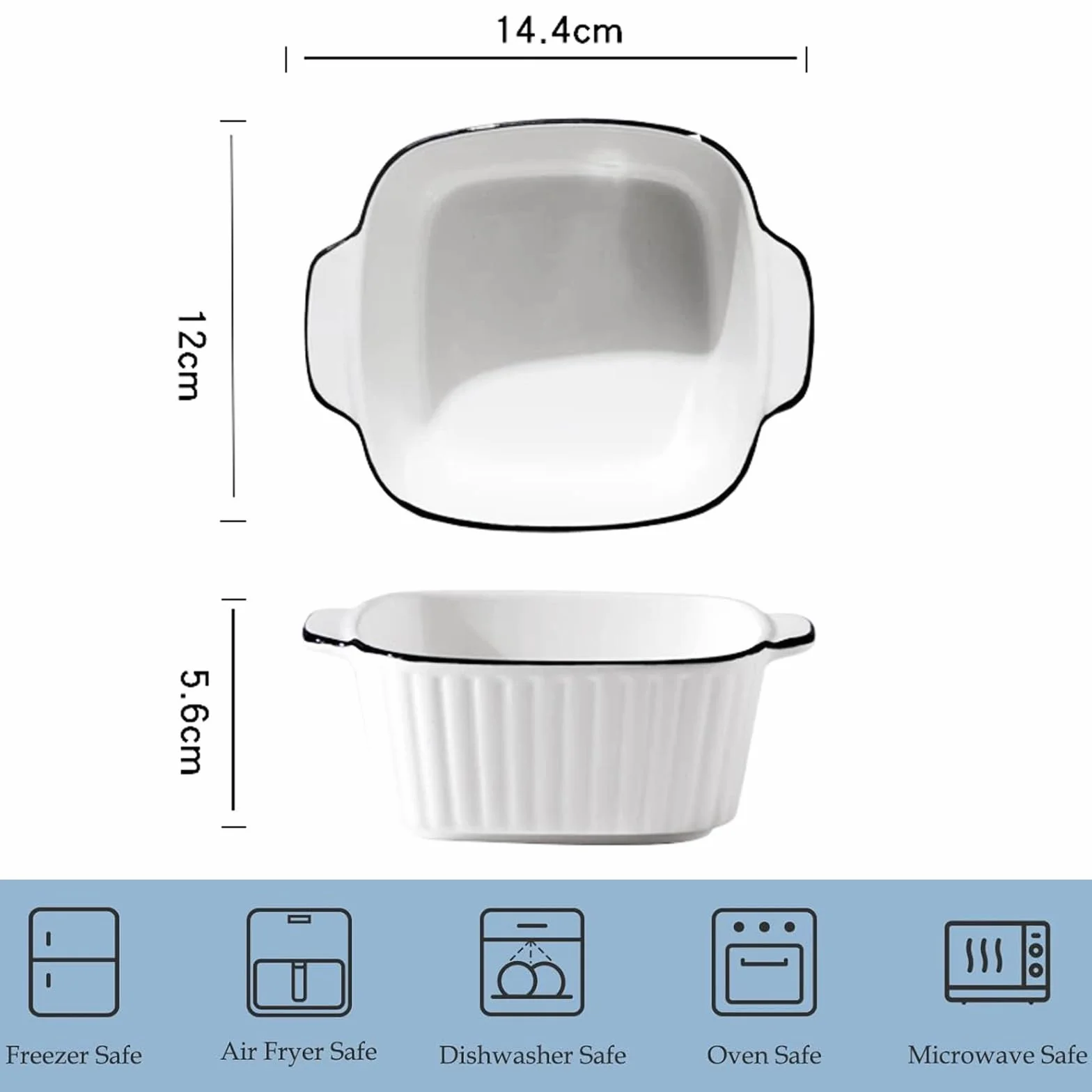 Teglia da forno piccola, in ceramica, set da 4 pezzi, pirottini quadrati, stampi da forno con manici in ceramica, piccolo forno, per lasagne, tiramisù, stampo da forno (stile B)