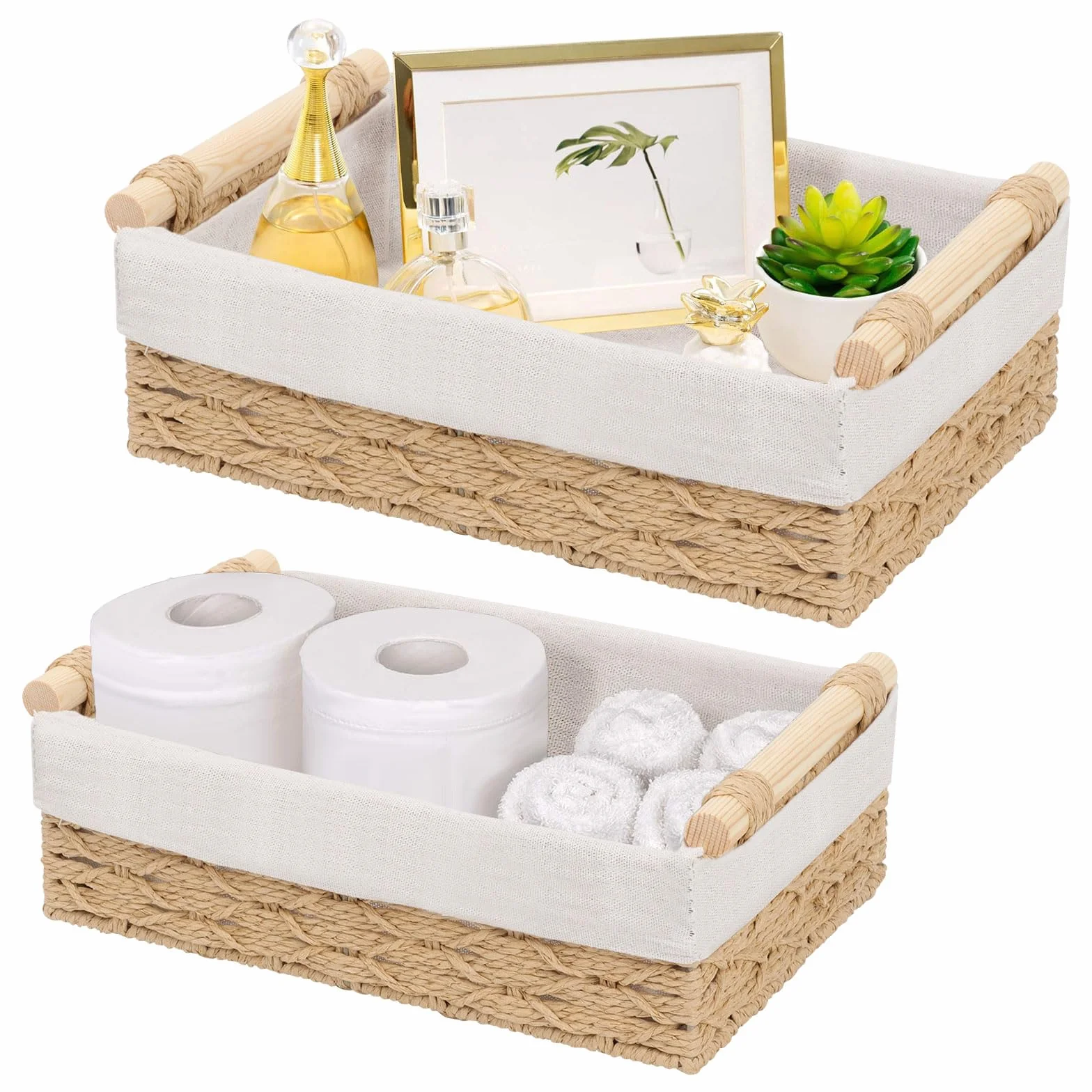 Cestini Portaoggetti Intrecciati GAESHOW Organizer per Scaffali Decorativi Beige