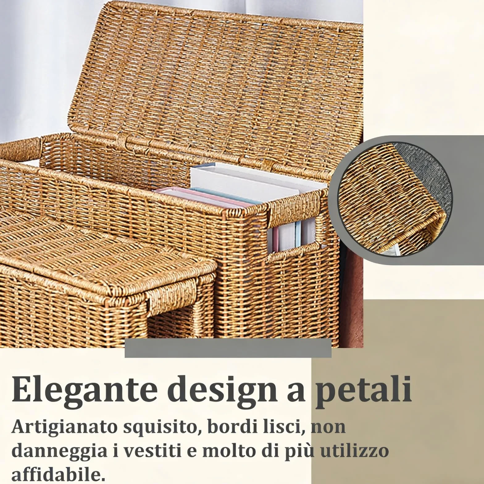 Cestino Portaoggetti Intrecciato in PP Porta Riviste S 38x15x27 cm
