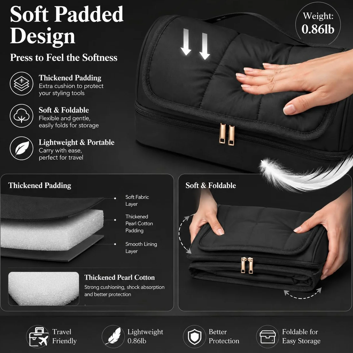 Custodia da viaggio da appendere per asciugacapelli, compatibile con Dyson Airwrap e Shark FlexStyle, borsa organizer idrorepellente con divisorio, beauty case da viaggio