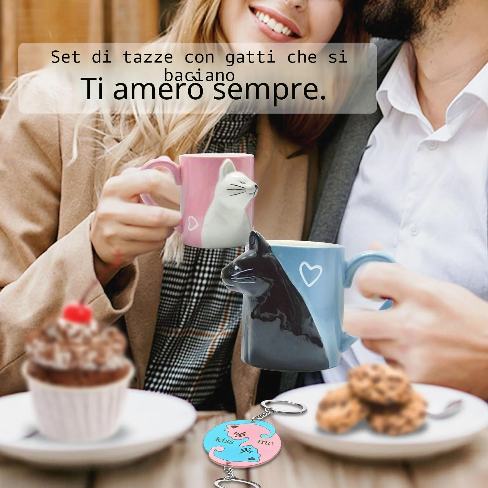 Set tazze da tè divertenti gatti regalo nozze sposi bacio anniversario