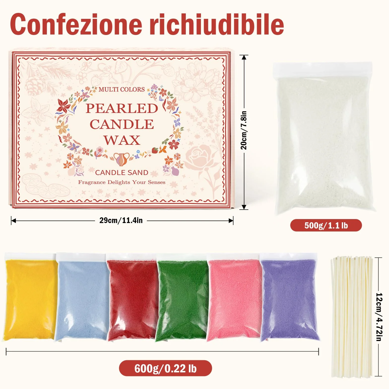 Scent-Hi Sabbia per Candele, Granuli di Cera Profumata 1.1kg 20 Stoppini - Gelsomino Lavanda Rosa Cedro Fragola Limone Menta
