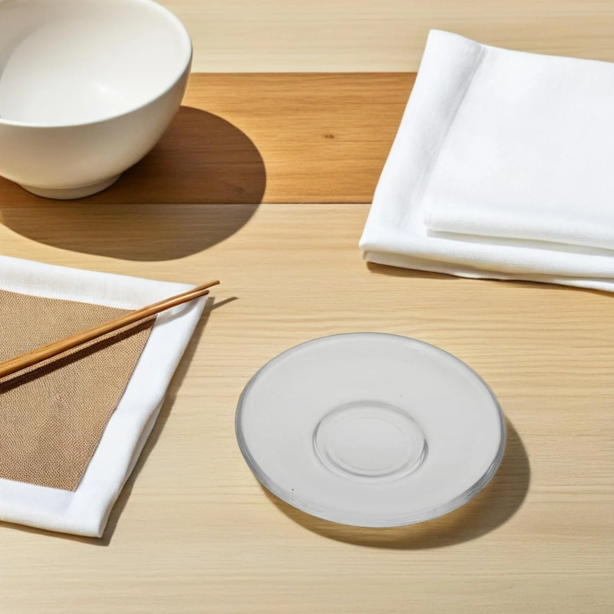 ULTECHNOVO 6 sottobicchieri decorativi in vetro trasparente, set di piattini rotondi per tazze da dessert snack, protezione da tavolino dal design elegante