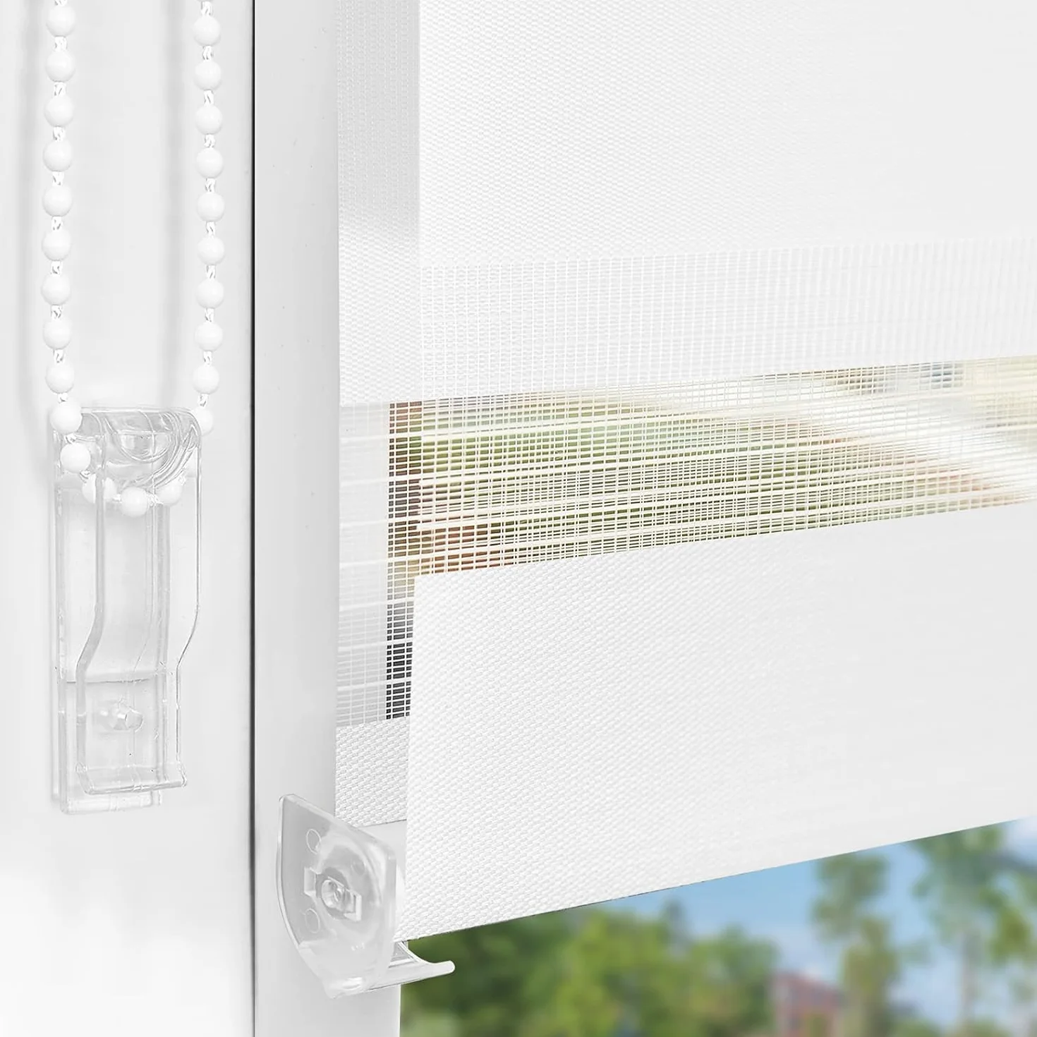 HOMEDEMO Tenda a rullo per interni Doppio Strato Senza Foratura, 50L x 230A cm, Bianco, Oscurante Giorno e Notte