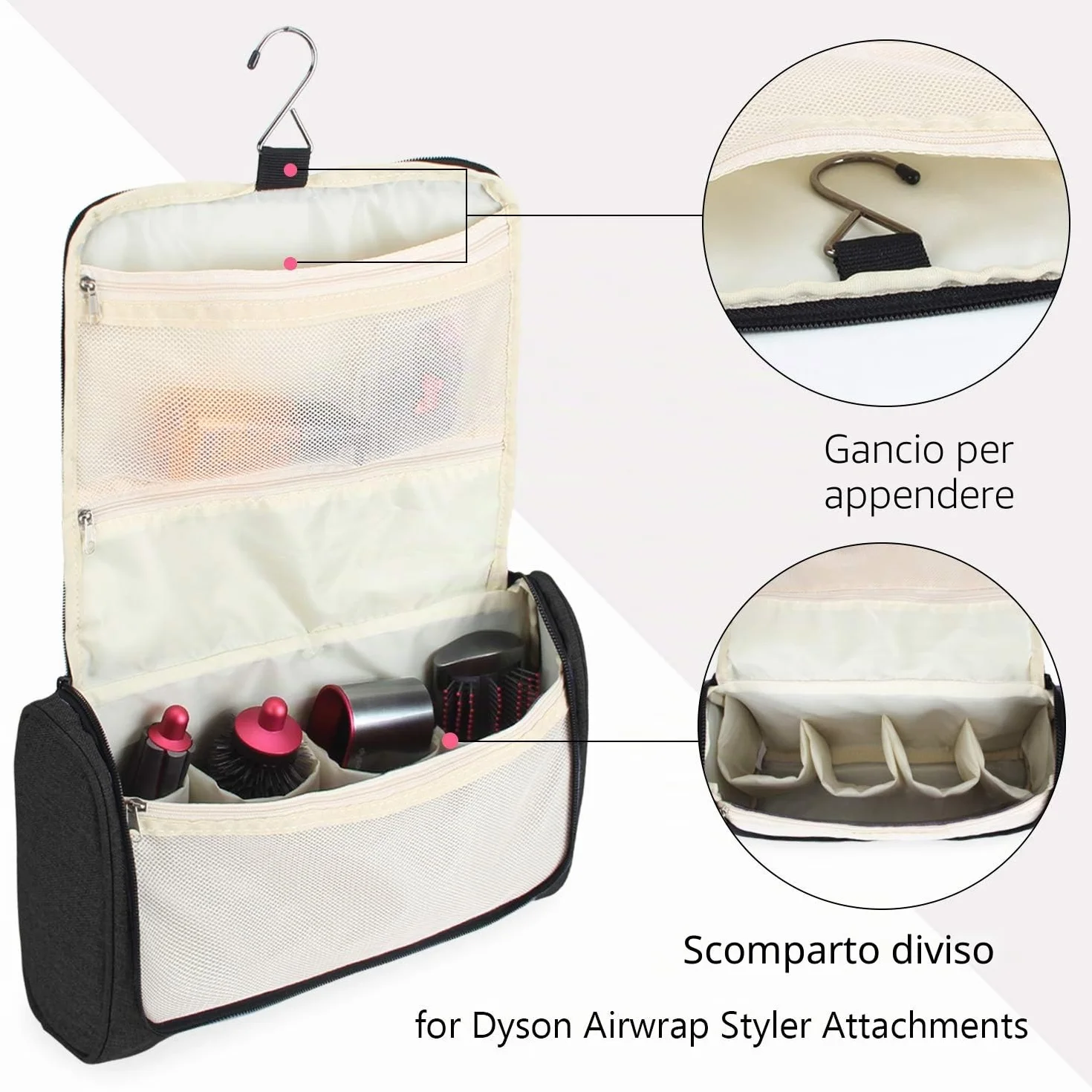 Teamoy Porta da Viaggio Compatibile con Dyson Airwrap Styler, Borsa a Muro Organizzatrice Portatile, Porta asciugacapelli con Gancio, Nero