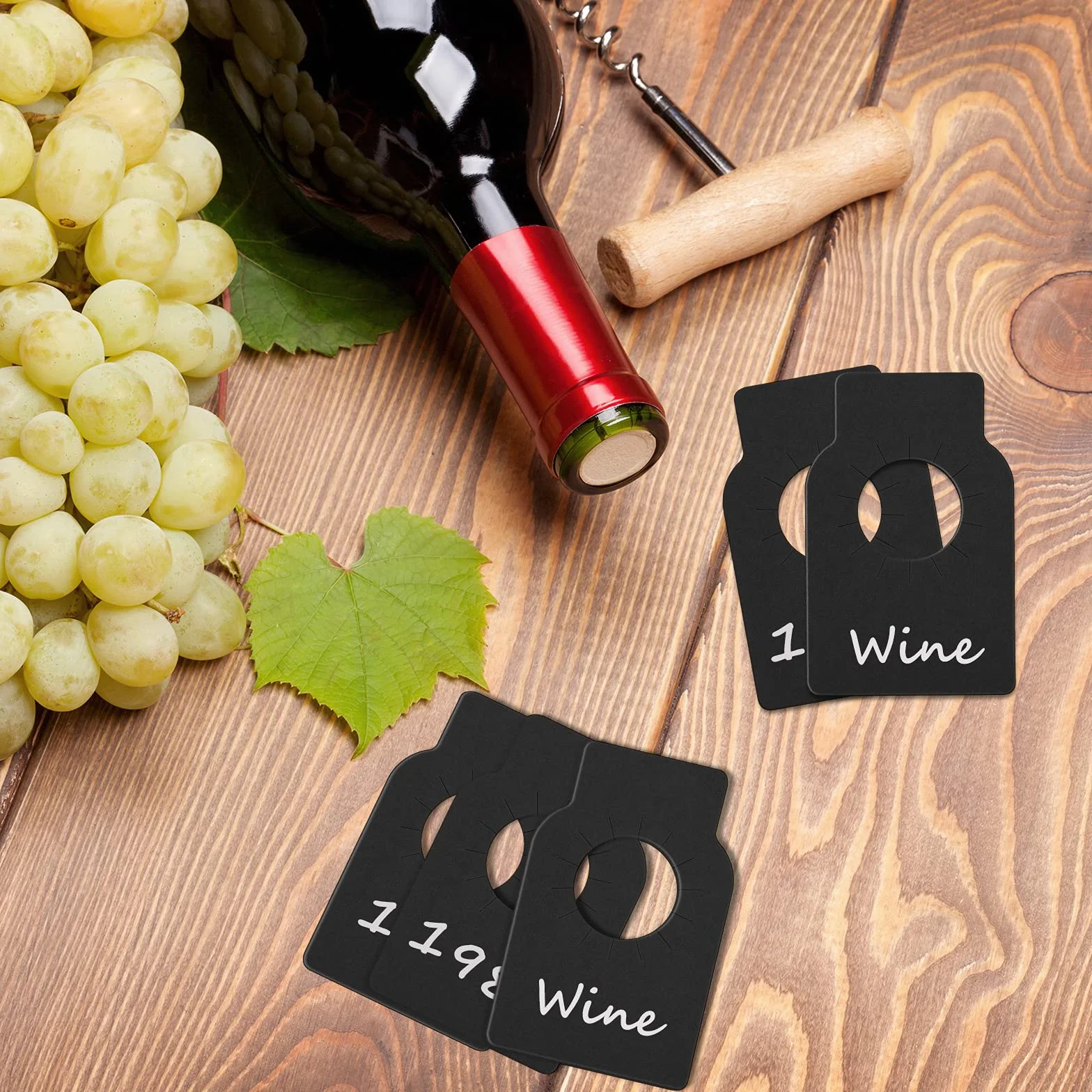 200 etichette in carta per bottiglie di vino, etichette riutilizzabili per cantine, etichette su entrambi i lati, etichette da appendere per bottiglie di vino (nero)