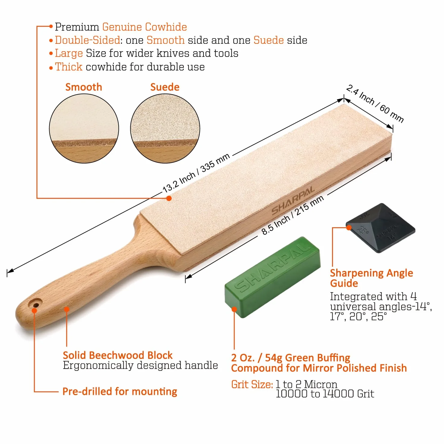 SHARPAL 205H Kit coramella pelle doppia faccia 330x60 mm pasta lucidante 53 g guida angolazione affilare coltelli