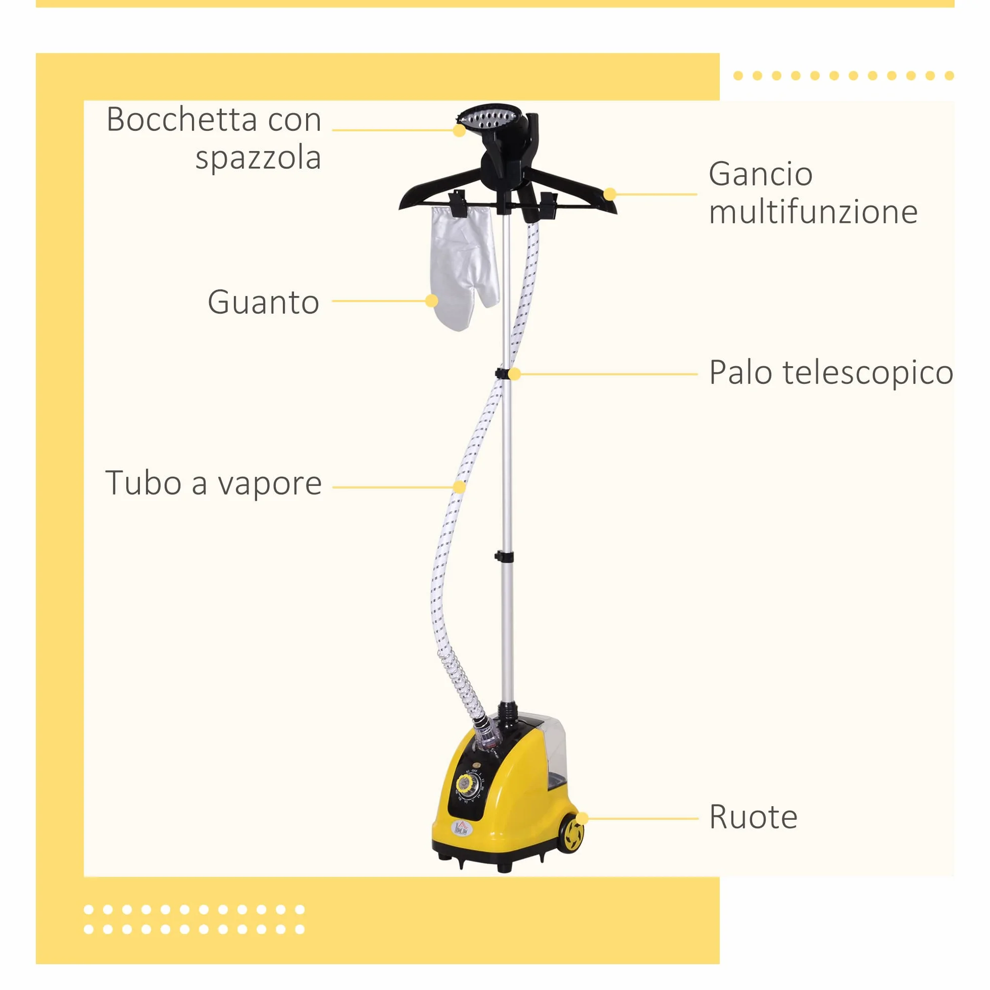 HOMCOM Stiratrice a Vapore Verticale 1.4L 1950W