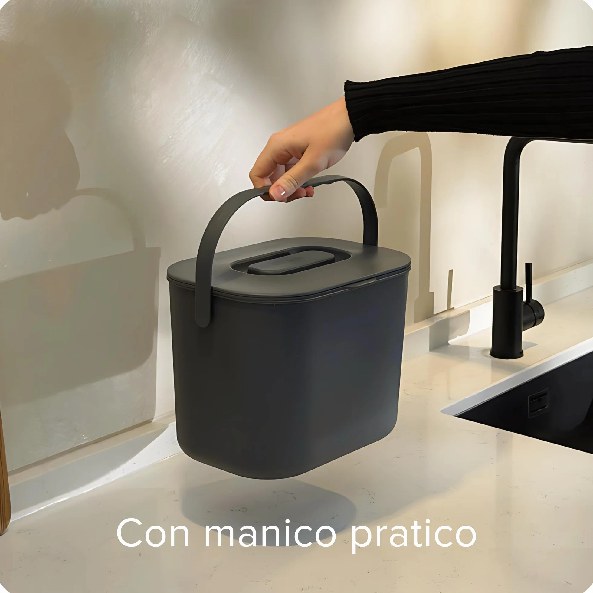 Black Sweden Home Bidone da Cucina Organico 7L per Compost- Secchio per Rifiuti Alimentari Inodore con Coperchio -Lavabile in Lavastoviglie & Ecologico- Organizer da Cucina per Uso Quotidiano | Grigio