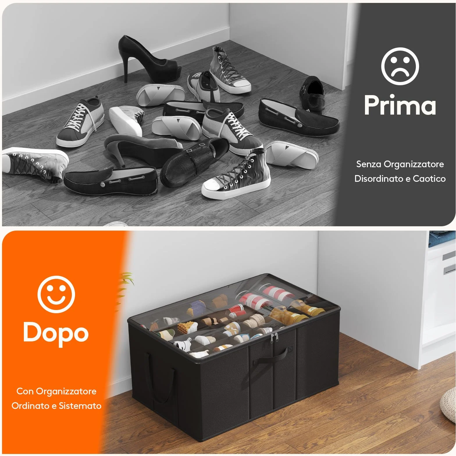 Lifewit Scatola Porta Scarpe Pieghevole per 10-20 Paia, Organizer Scarpe con Coperchio Trasparente, Base Rinforzata, Nero