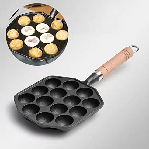 Ghisa Antiaderente Fori Takoyaki Pan con Manico Staccabile per Aebleskivers Pancake Home