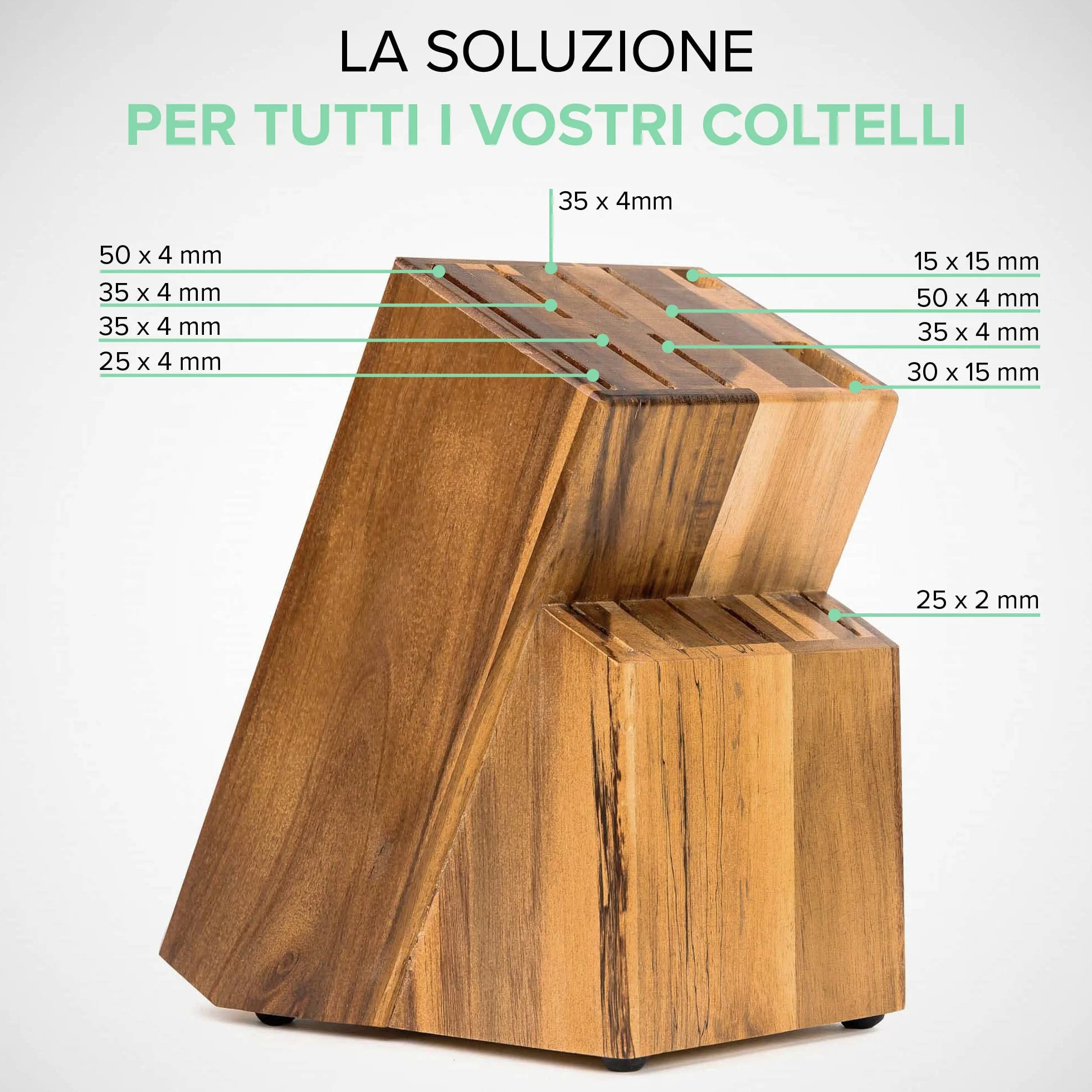 Coninx Ceppo Coltelli da Cucina in Legno Acacia - Porta Coltelli Cucina - Ceppo Coltelli Vuoto - Blocco Coltelli Universale senza Coltelli - 13 x 19.5 x 23 cm
