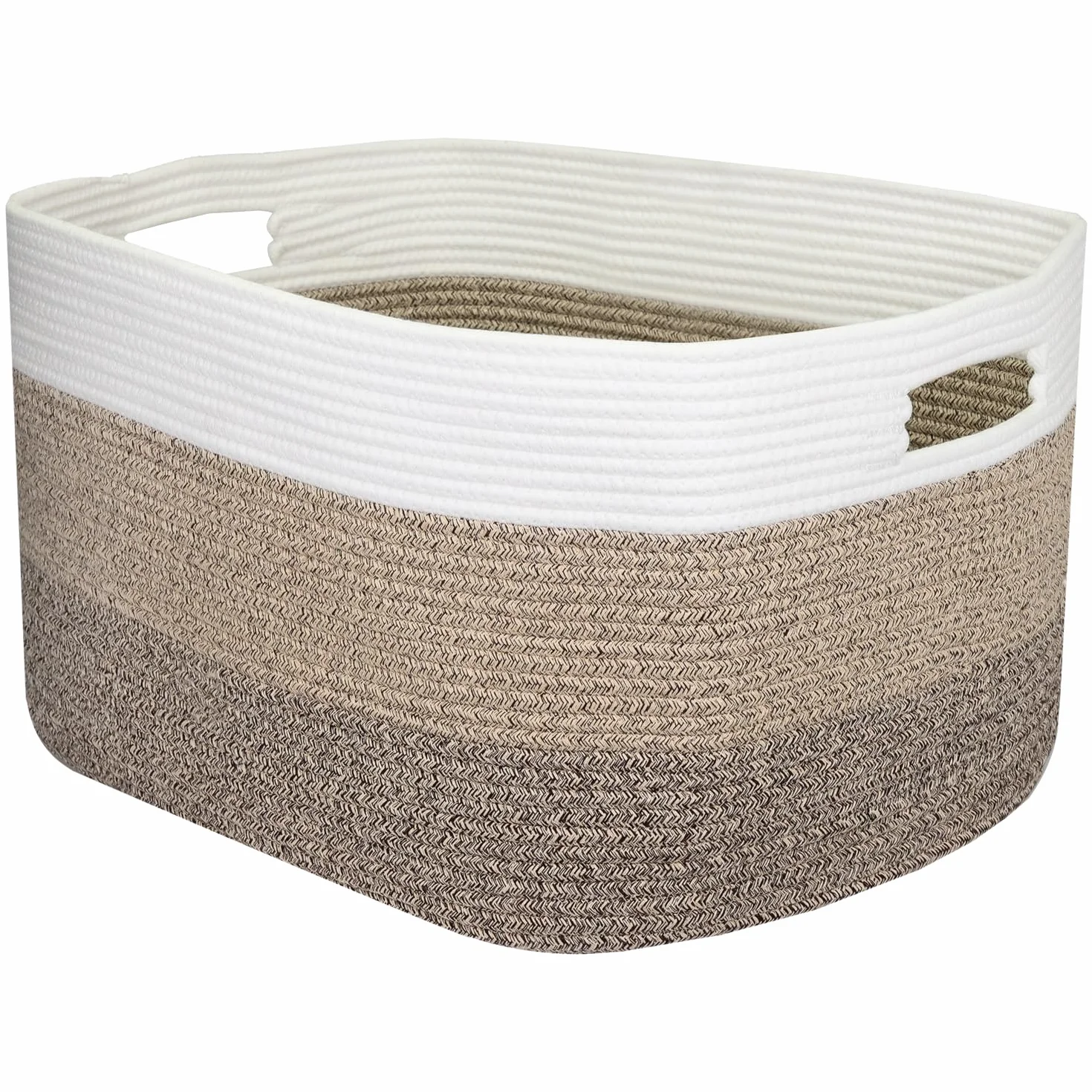Cesto portabiancheria in cotone angolare con manici 55 x 43 x 30 cm Bianco-Marrone