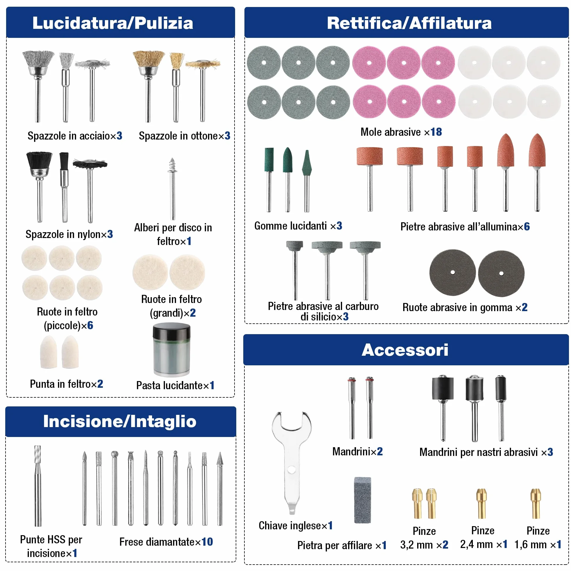 WORKPRO Set 476 Pezzi Accessori Utensili Rotanti Universali Taglio Incisione Smerigliatura