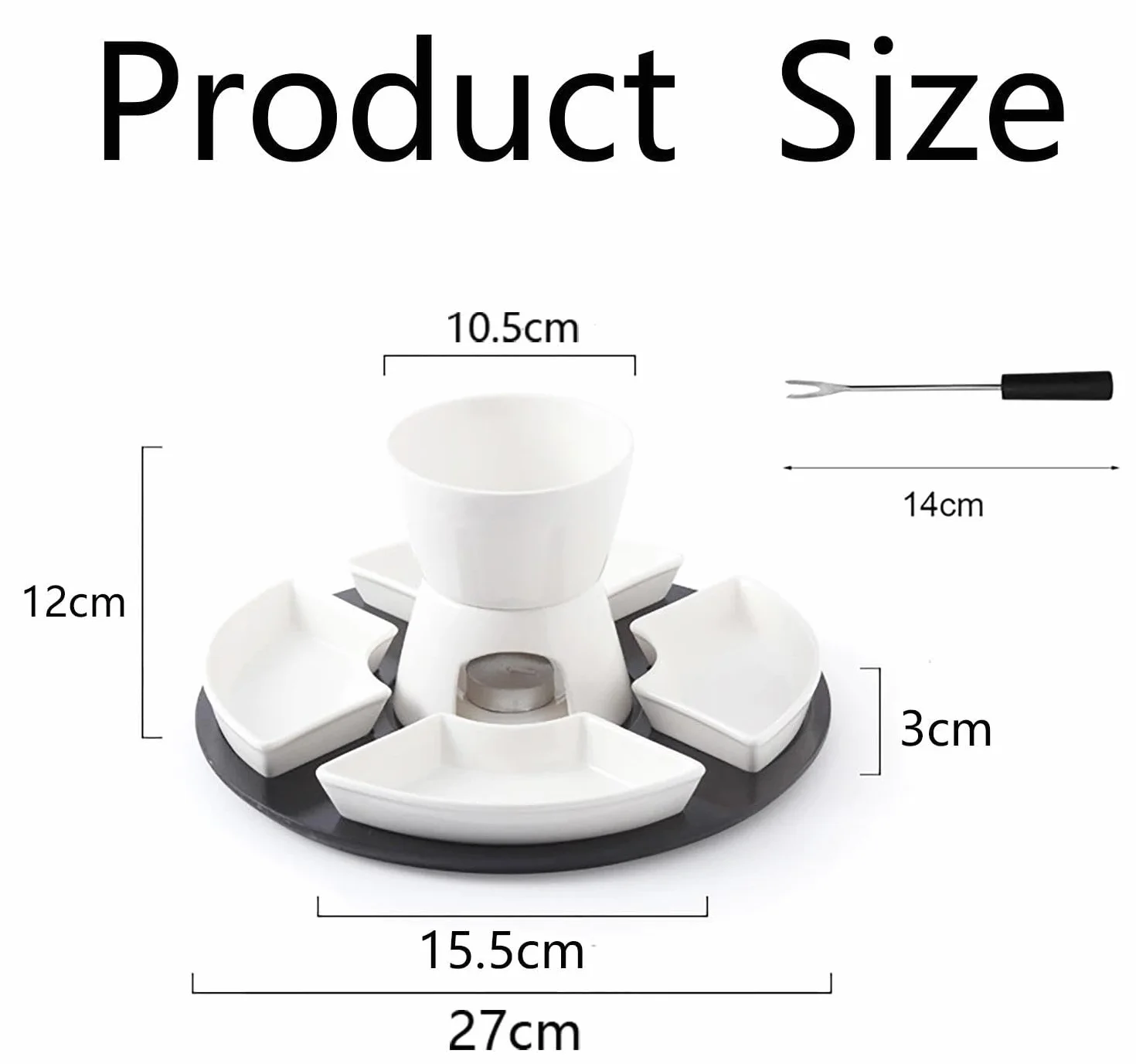 Set di Fonduta di Cioccolato in Ceramica 300 ml, 4 Piatti e 4 Forchette, Bianco