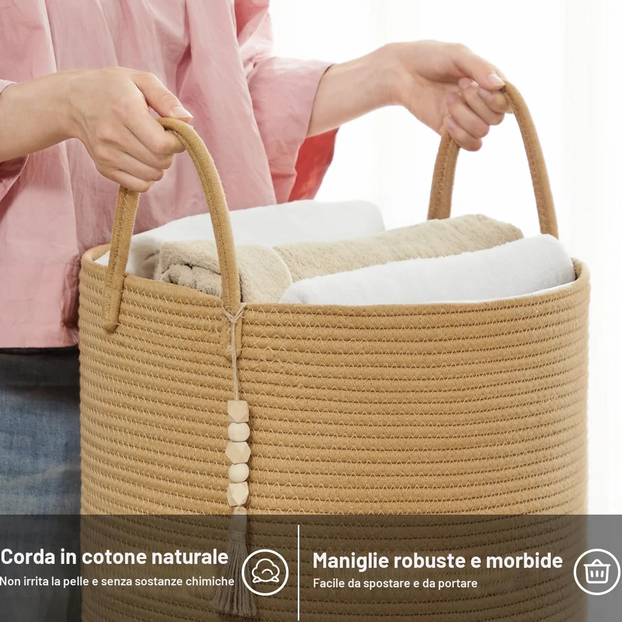 Cesto Portabiancheria Intrecciato 58L marrone puro YOUDENOVA