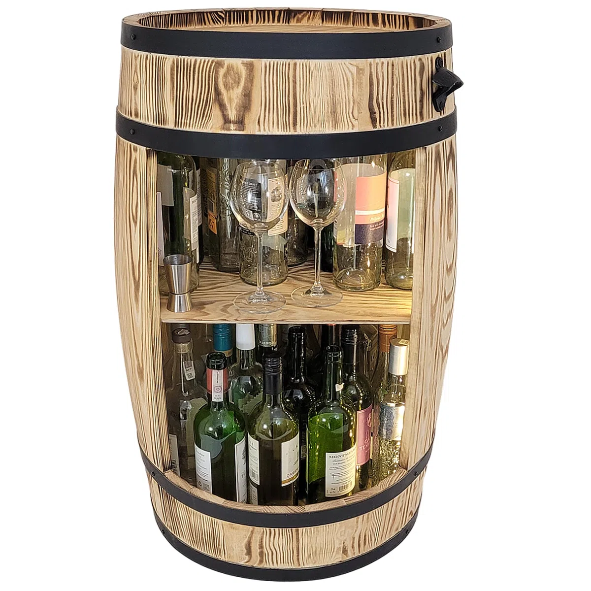 weeco Barile in legno con luci a LED – Armadietto da bar – Barile per vino – Armadietto per vino in stile retrò – Bar in botte di legno – Barile di vino bar 80 x 50 cm