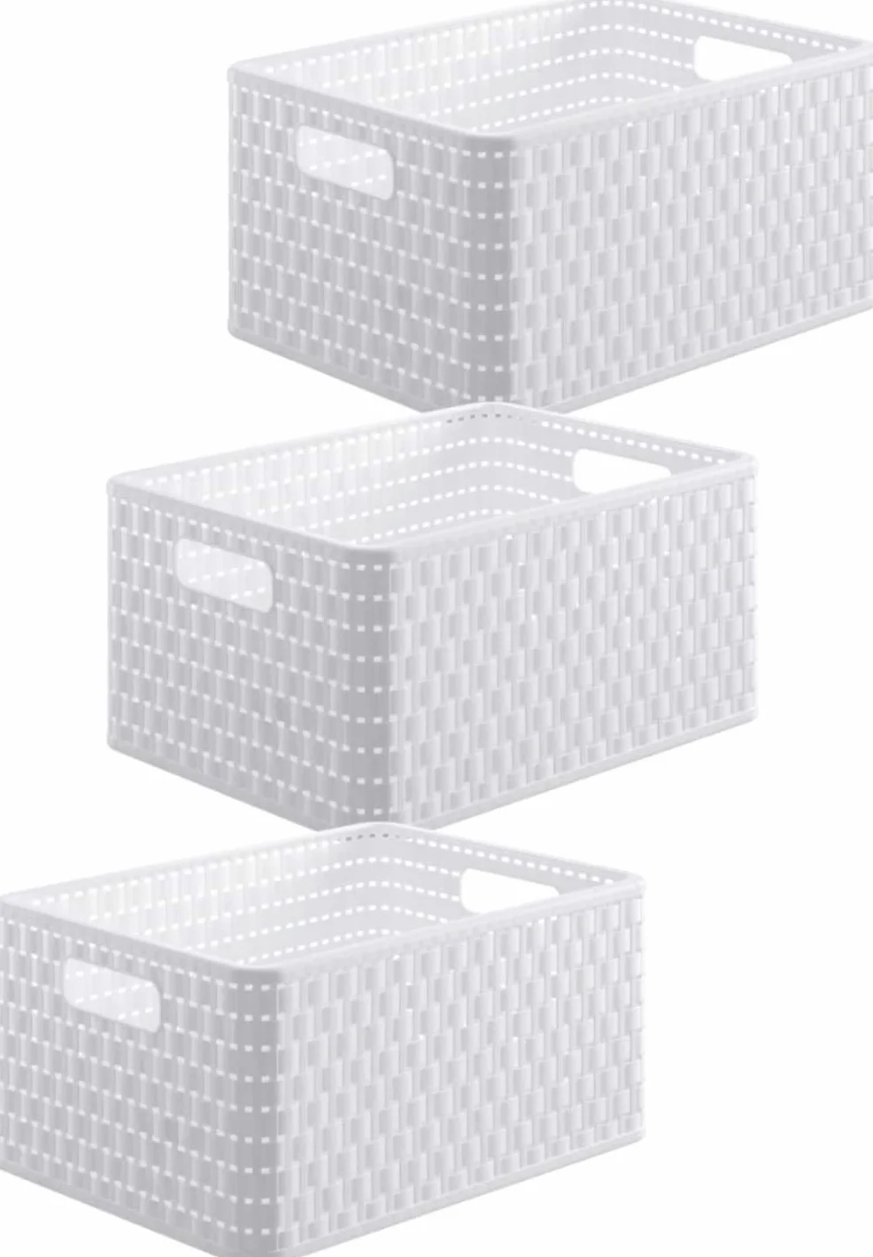 Rotho Country Set di 3 Scatole in Rattan-Look, Plastica PP, Bianco, 28x18.5x12.6 cm