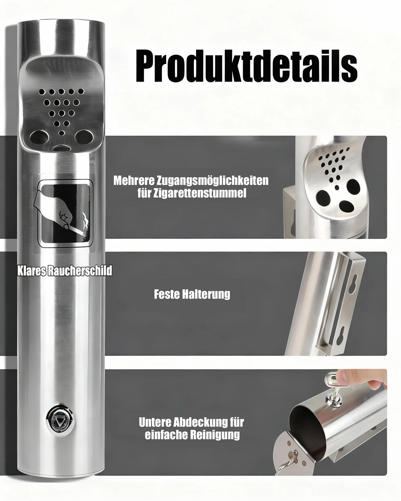 Posacenere da parete in acciaio inox per esterni, set con chiave