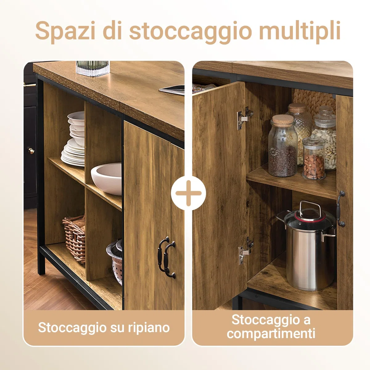 SoBuy Isola Cucina Mobiletto di Stoccaggio, Credenza Multifunzionale, Cucina Mobile Bar, Madia Salvaspazio, Mobile da Soggiorno in Stile Industriale 170 x 60 x 89 cm KNL01-F
