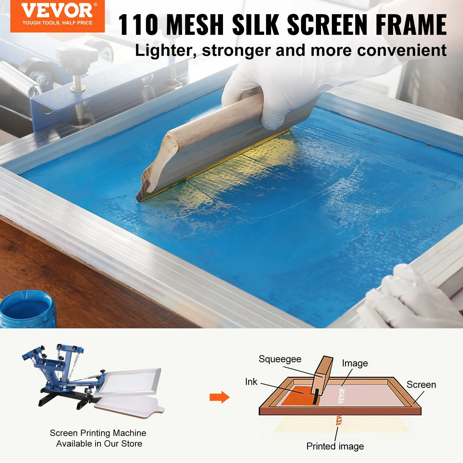 VEVOR Kit Telaio per Stampa Serigrafica in Lega di Alluminio 110 Maglie 3 Pezzi 2cm