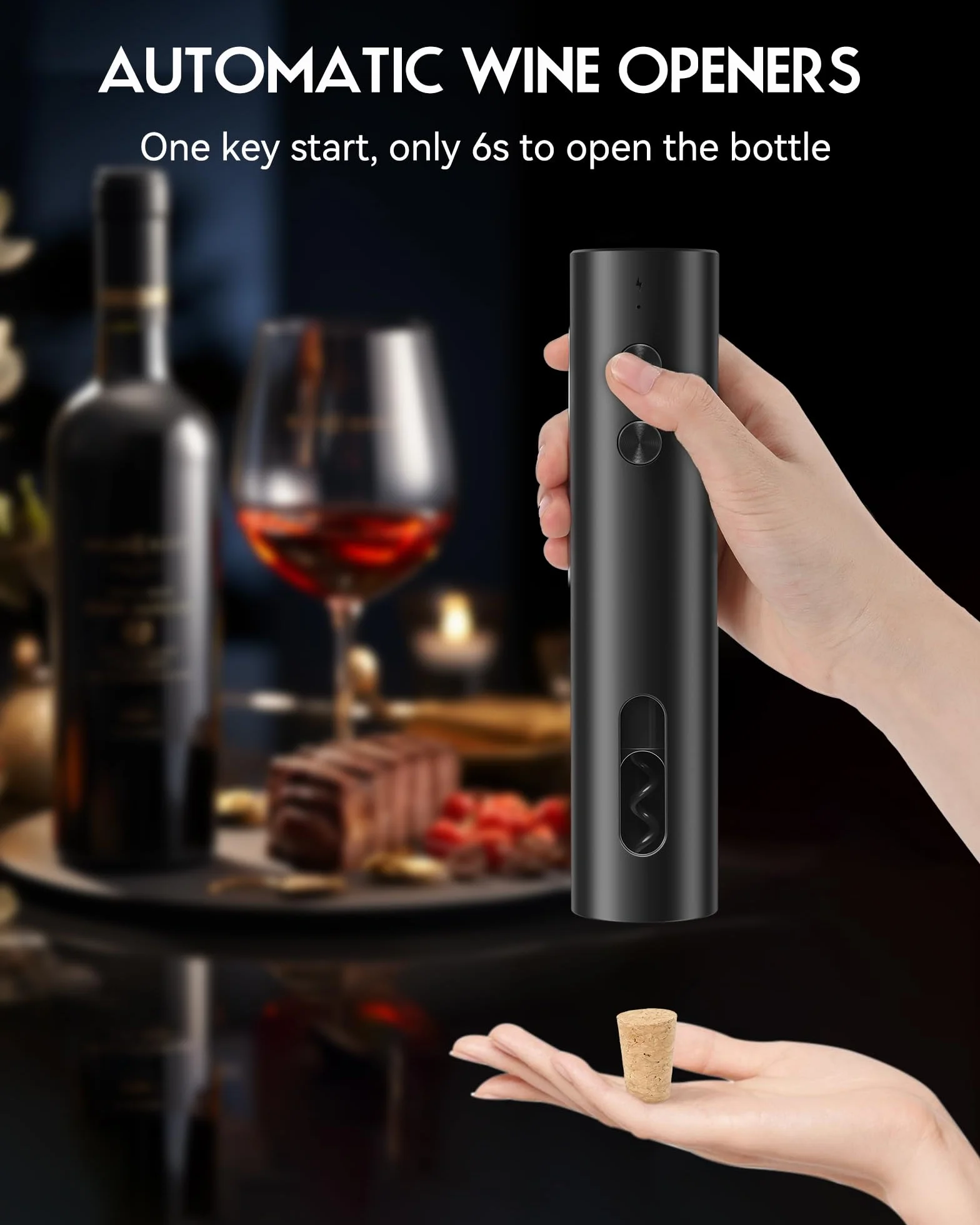 ZOYIDOUX Apribottiglie elettrico ricaricabile USB-C Cavatappi nero opaco portatile