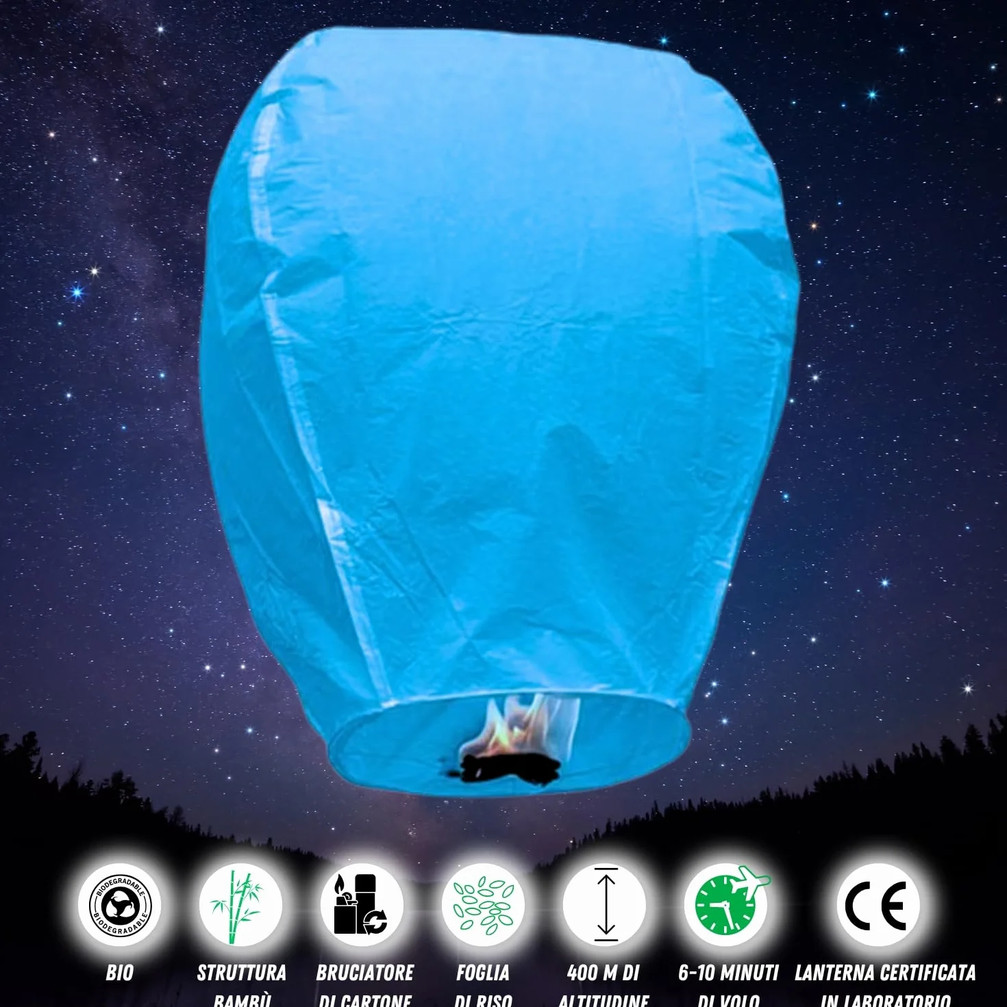 TellementHappy lanterna cinese volante 90 x 60 cm 10 pezzi blu carta biodegradabile
