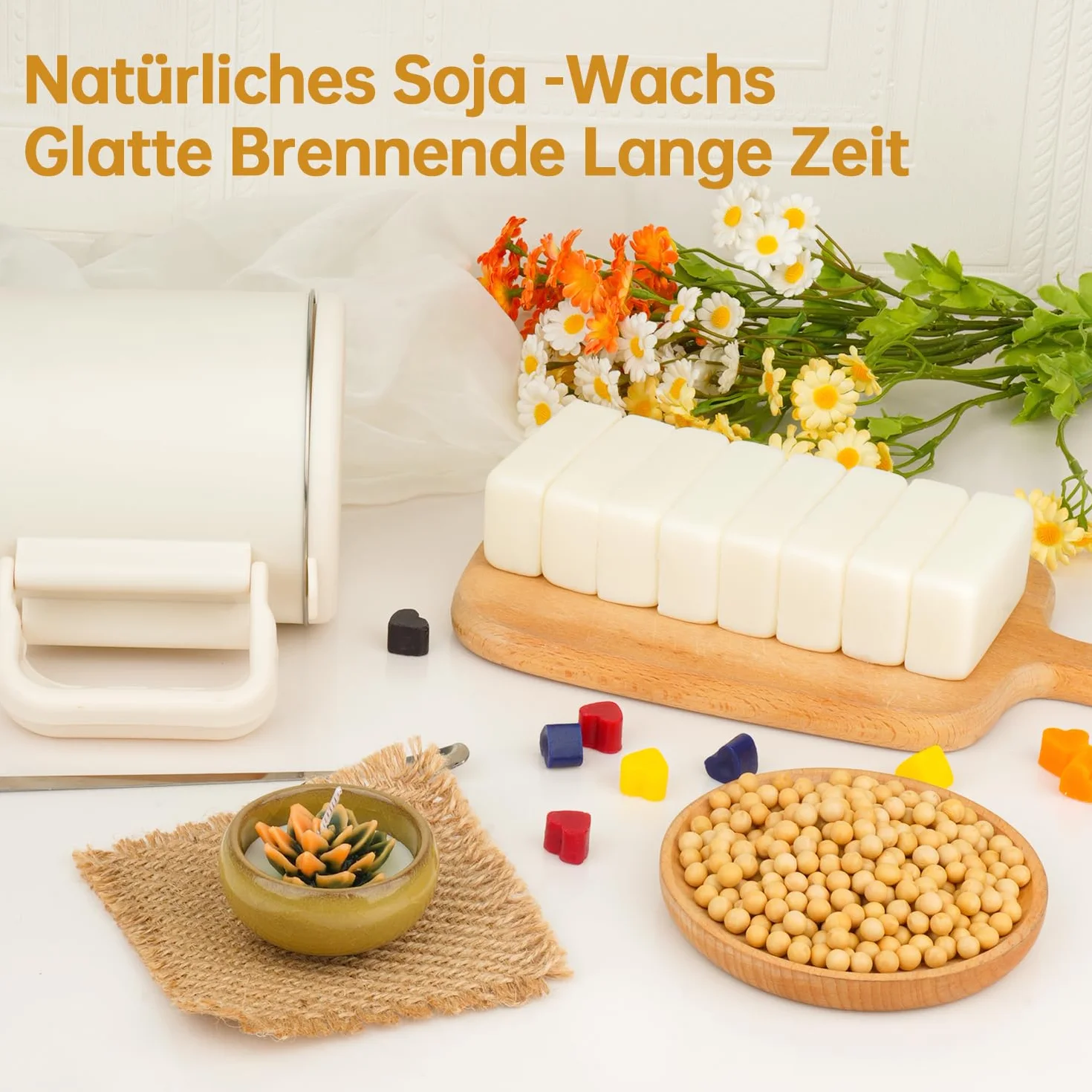 Kit per Sciogliere Cera di Candela Elettrico 800 ml 8 Cubi Cera Bianca 100 Stoppini